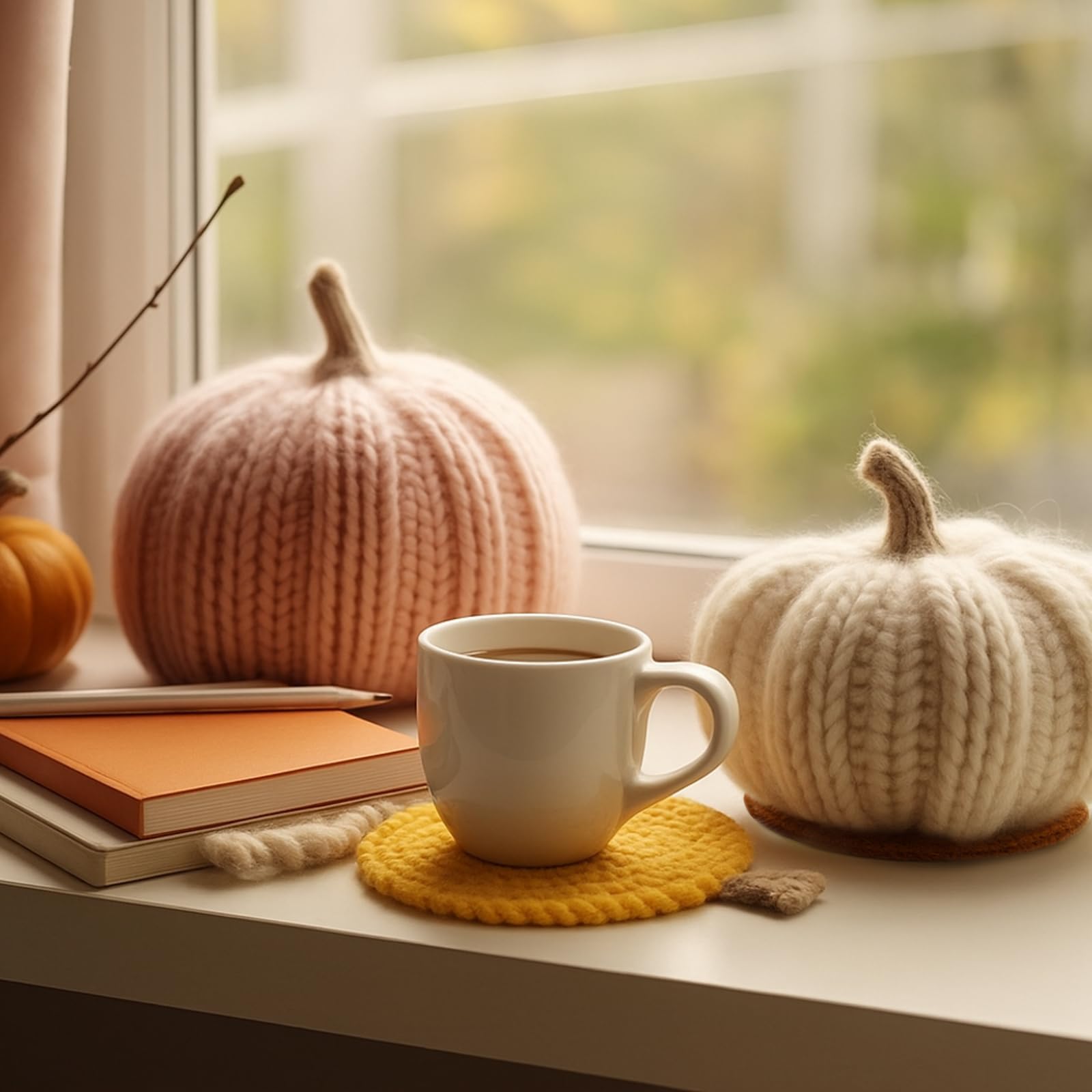 Hushee 4 Pcs Fall Crochet Coasters Thanksgiving Pumpkin Coaster 4.72 Handmade Woven Pumpkin Drink Cup Mats for Autumn Harvest Gi