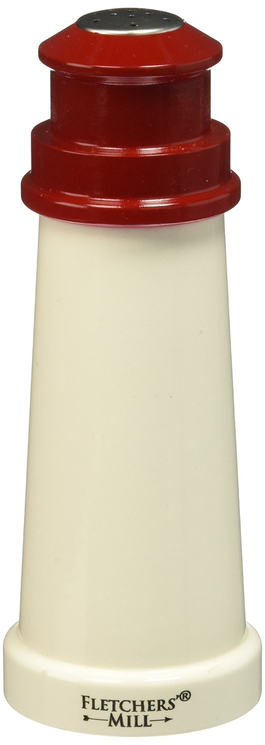 Fletchers' Mill Lighthouse Salt Shaker, White/Red - 6 Inch, Adjustable Coarseness Fine To Coarse, Made In U.S.A.