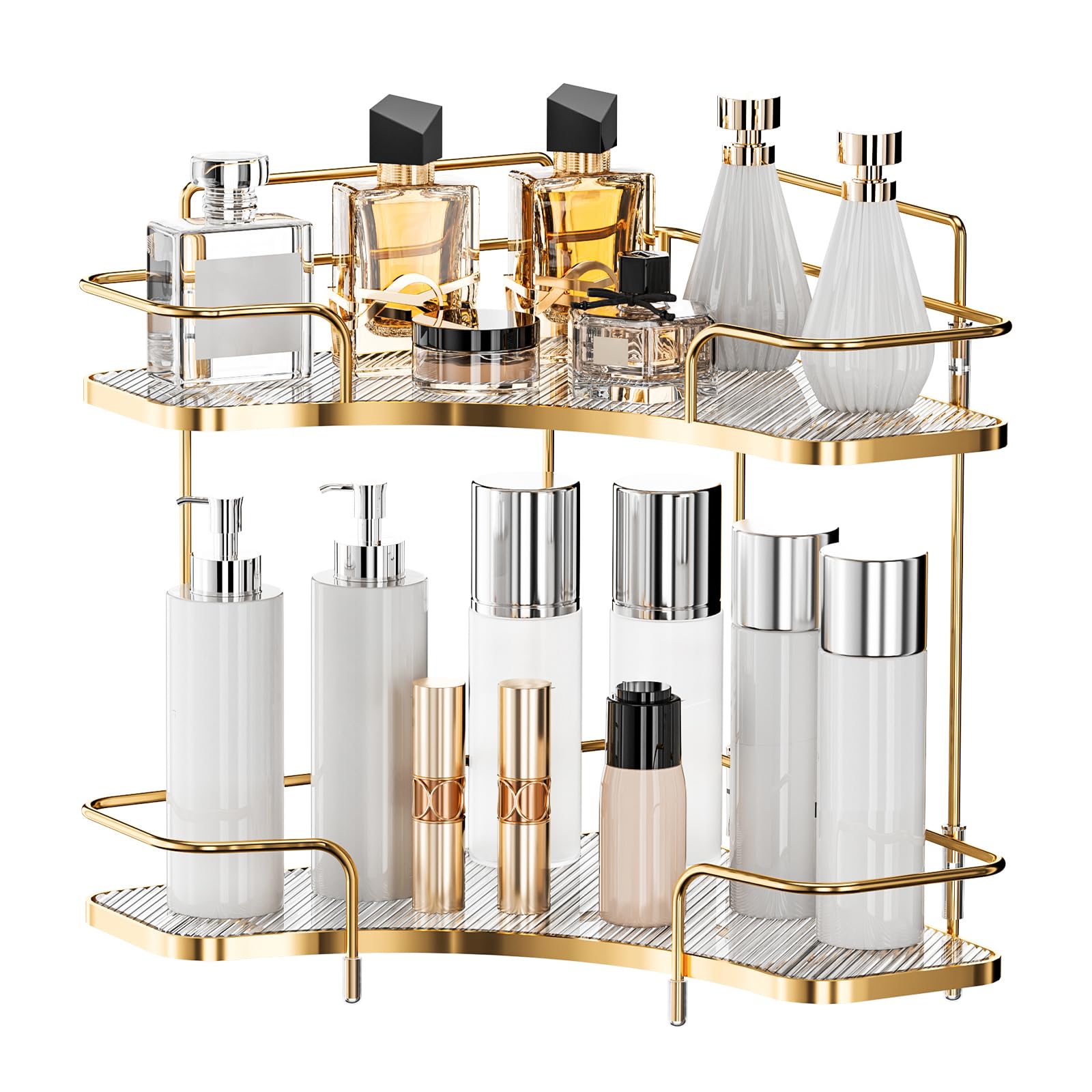 Seoneiro 2 Tier Corner Bathroom Counter Organizer, Cosmetic Skincare Organizer, Bathroom Countertop Perfume Tray Vanity Organize
