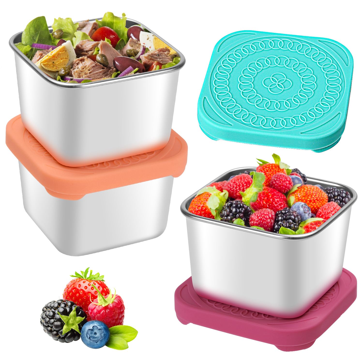 3Pack 6Oz Stainless Steel Snack Containers, Small Metal Food Storage Container With Silicone Lids, Leakproof Bento Snack Contain