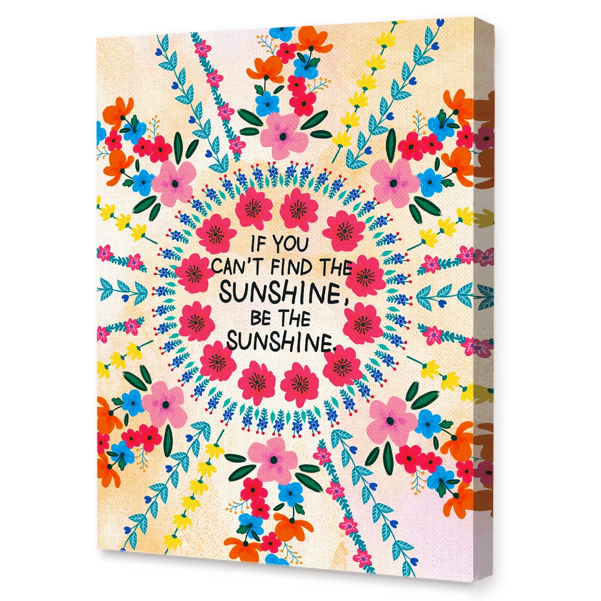 If You Can'T Find The Sunshine Be The Sunshine Inspirational Canvas Framed Wall, Cute Colorful Flowers Motivational Canvas Frame