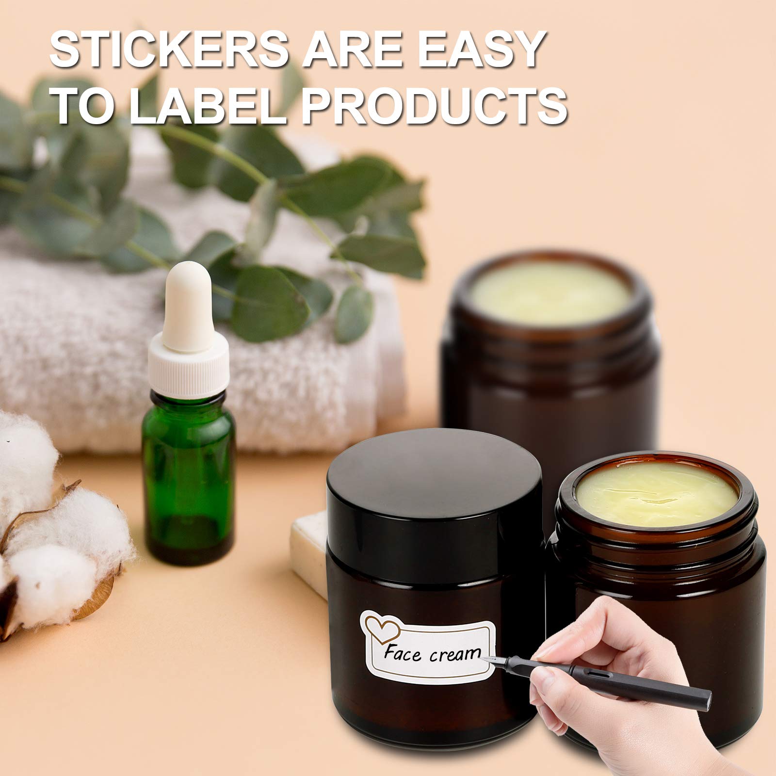 24 Pack 2Oz Amber Glass Jars With Black Lids, Round Empty Containers For Scrubs, Lotions, Cosmetic, And Ointments, Travel Storag