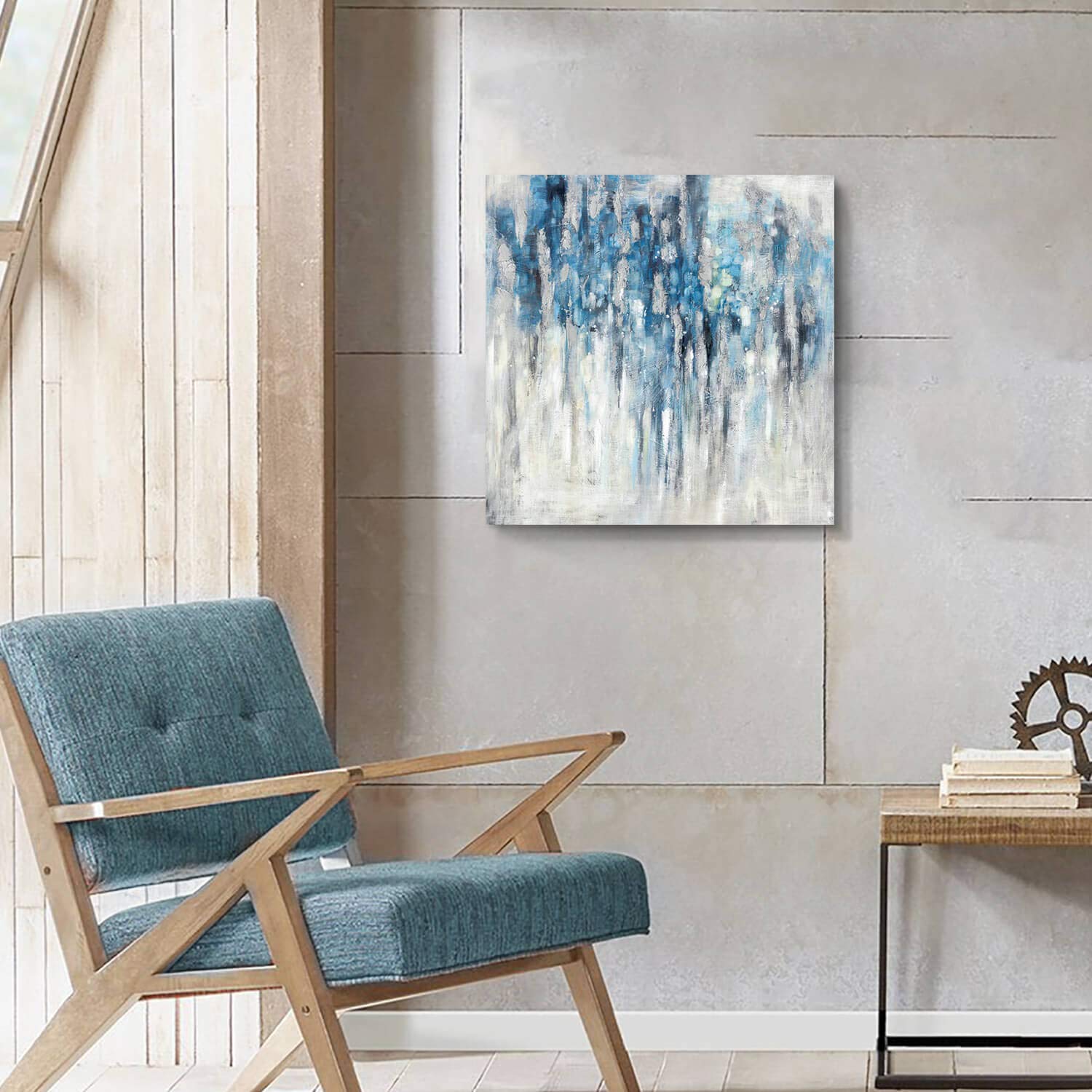 Abstract Wall Art Canvas Picture: Blue And Gray Artwork Modern Painting For Bathroom