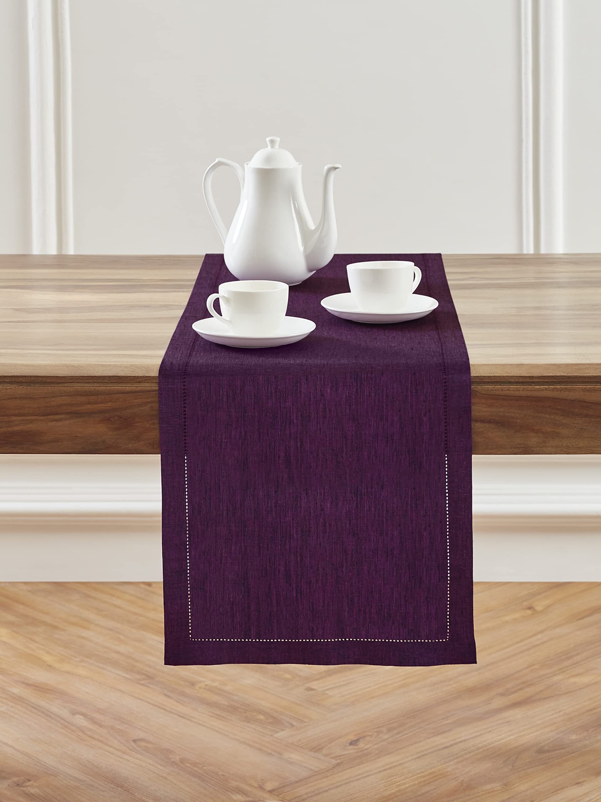 Solino Home Pure Linen Table Runner - Grape 14 x 108 Inches - 100% Linen Fabric Table Runner for Spring  Summer  Wedding - Milan  Machine Washable and Handcrafted from European Flax