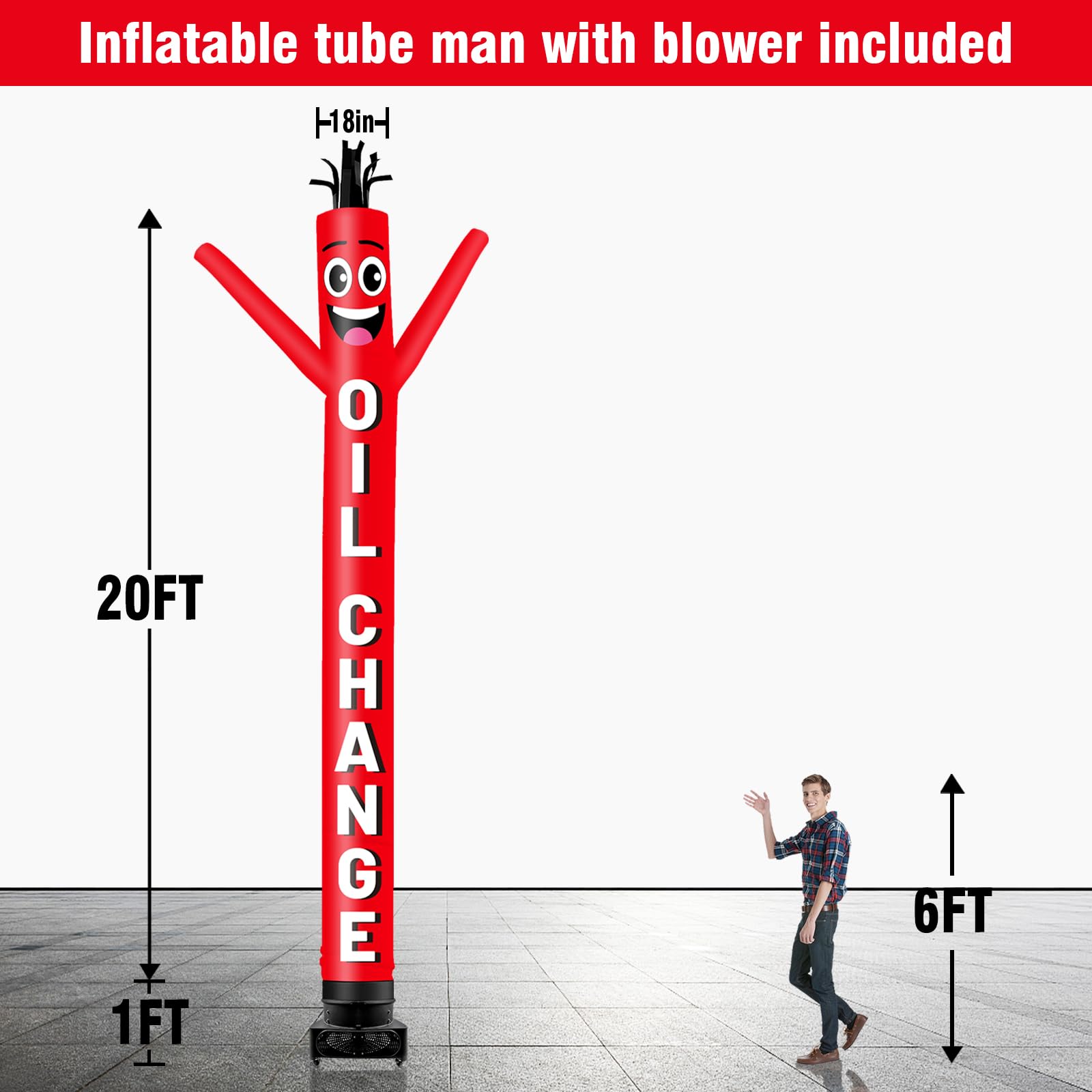 GOODENY 20FT Tall Inflatable Tube Man Oil Change Wacky Wavy Dancing Guy with 1.5 HP Weather-Resistant Blower (18  Diameter) for