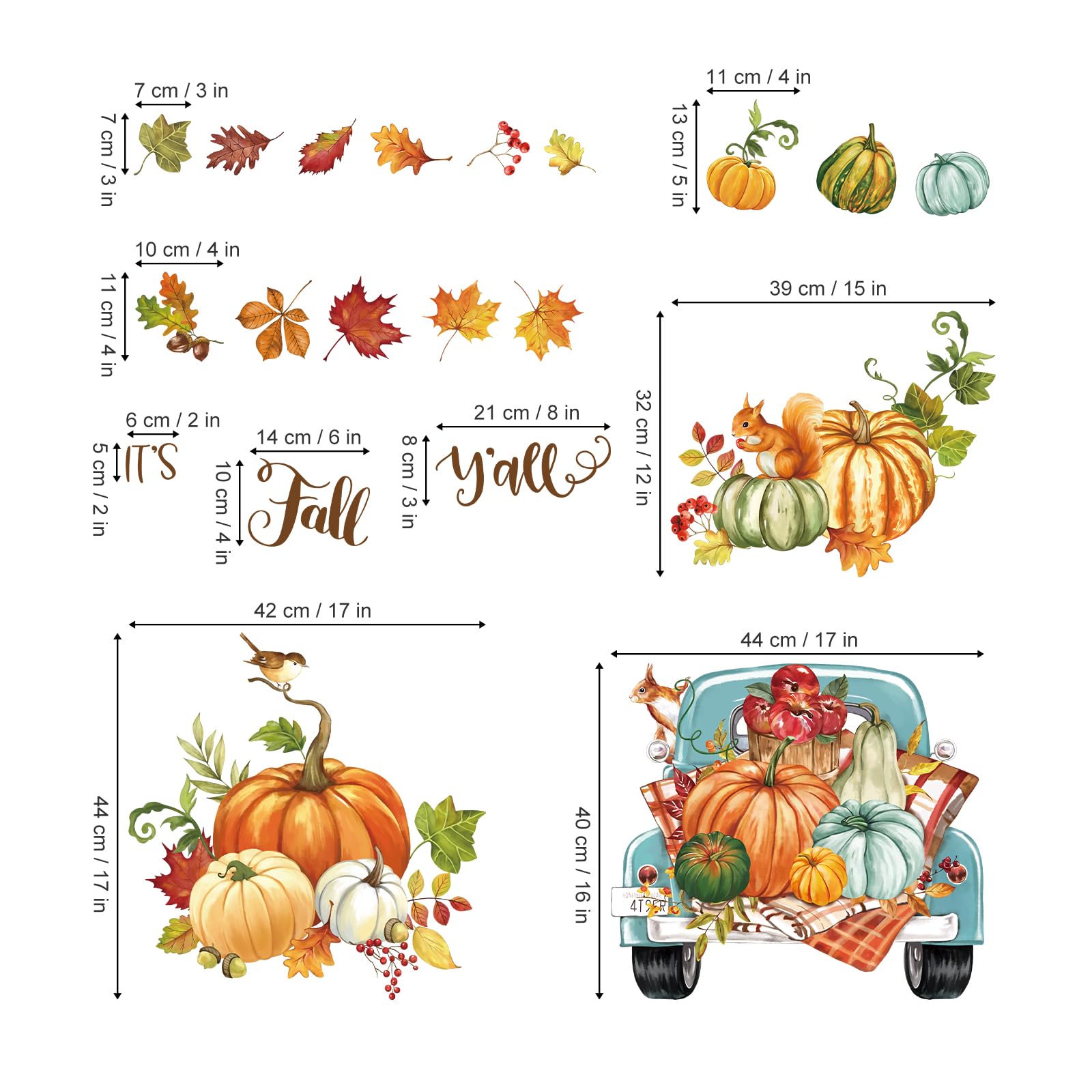 Wondever Fall Thanksgiving Pumpkin Wall Stickers Autumn Leaves Truck Peel And Stick Wall Art Decals For Kitchen Dining Room Bedr
