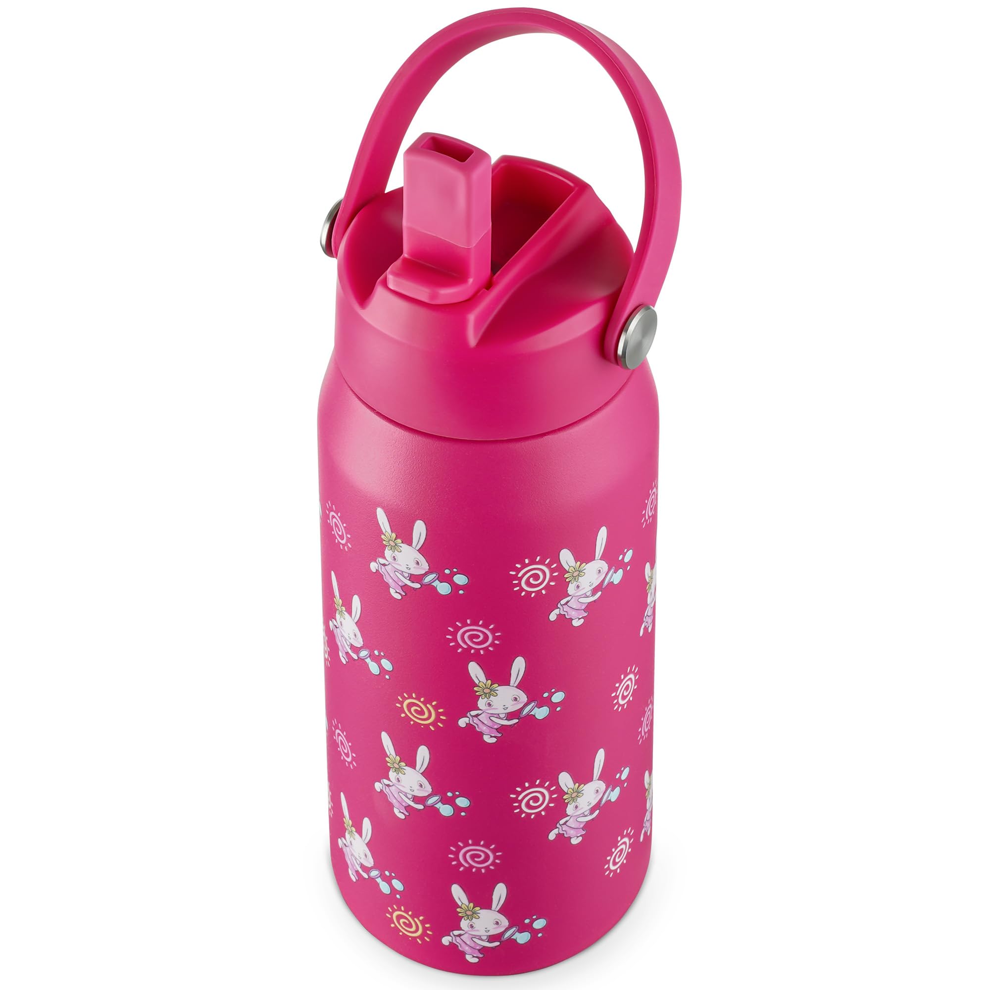 OLDLEY kids Water Bottle - 18oz Insulated Stainless Steel - Wide Straw Lid, Non Spill, Leakproof, Kids Water Bottle for School,P