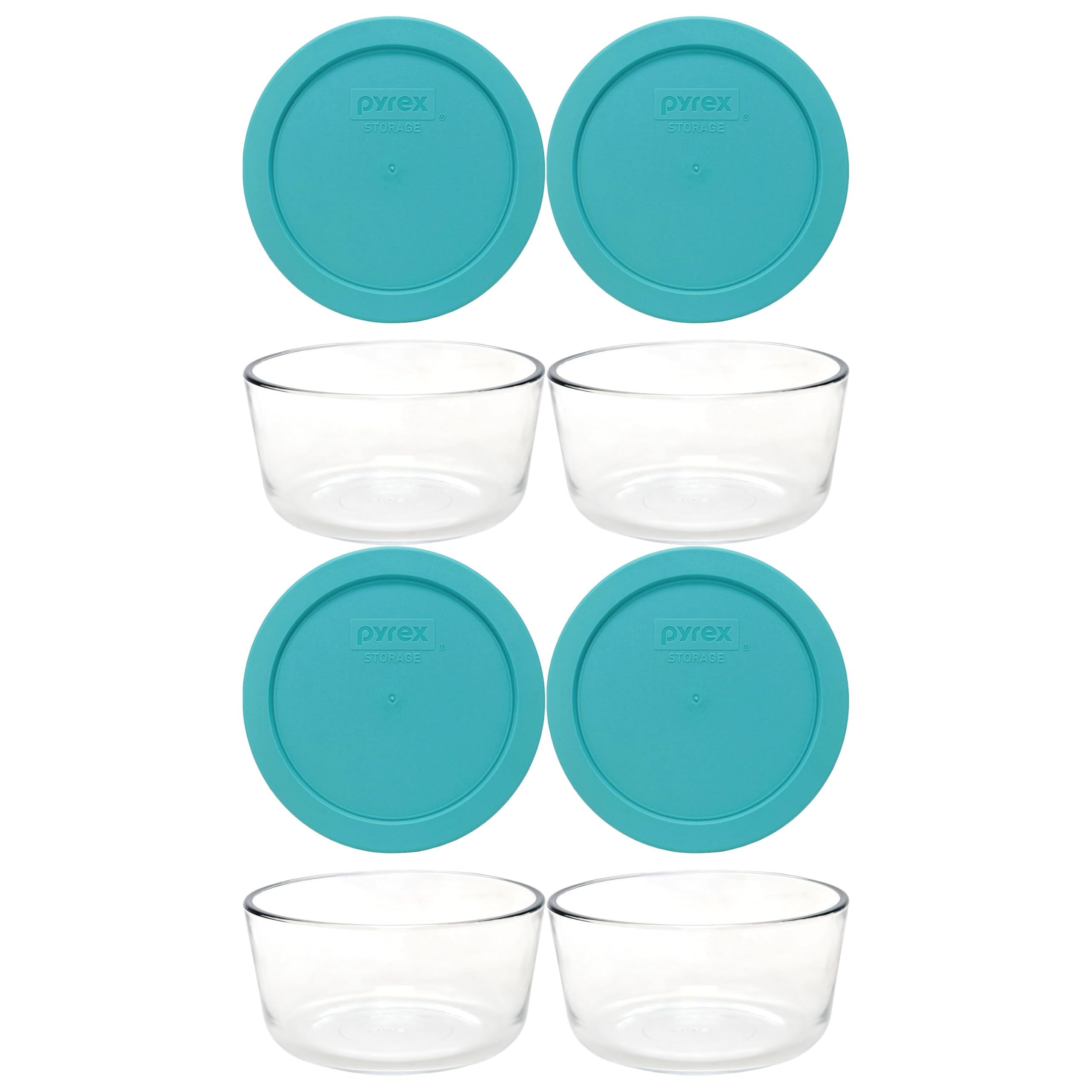 Pyrex 7201 4-Cup Glass Bowls and 7201-PC Turquoise Lids (4-Pack) Perfect for Meal Prep, Organization, Food Storage and so Much M