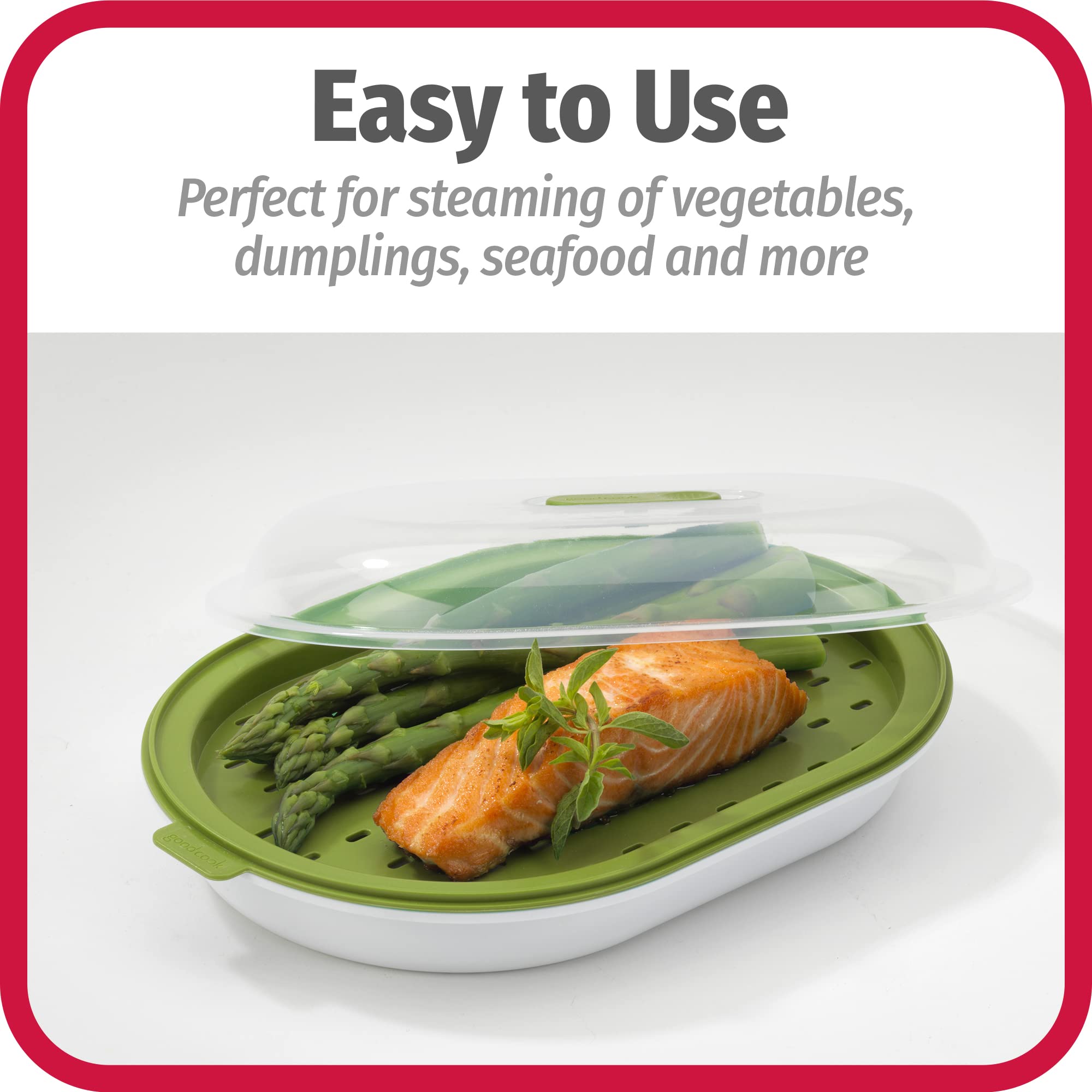 Goodcook Bpa-Free Plastic Microwave Vegetable And Fish Steamer, Green