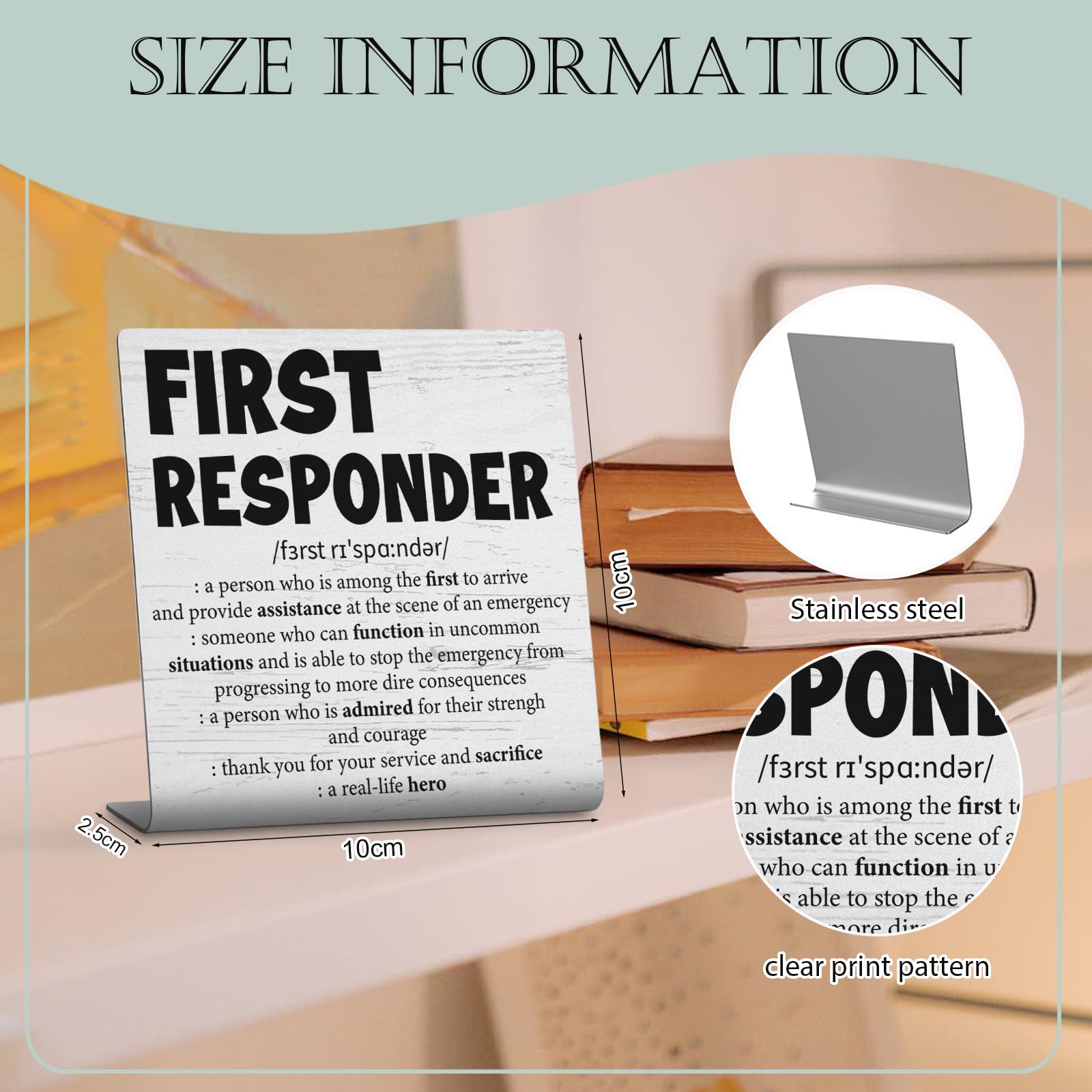 First Responder Definition Desk Decorative Sign, Thin Line Flag Tribute Gift for EMS Police Fire Dispatch Military Hero Graduati