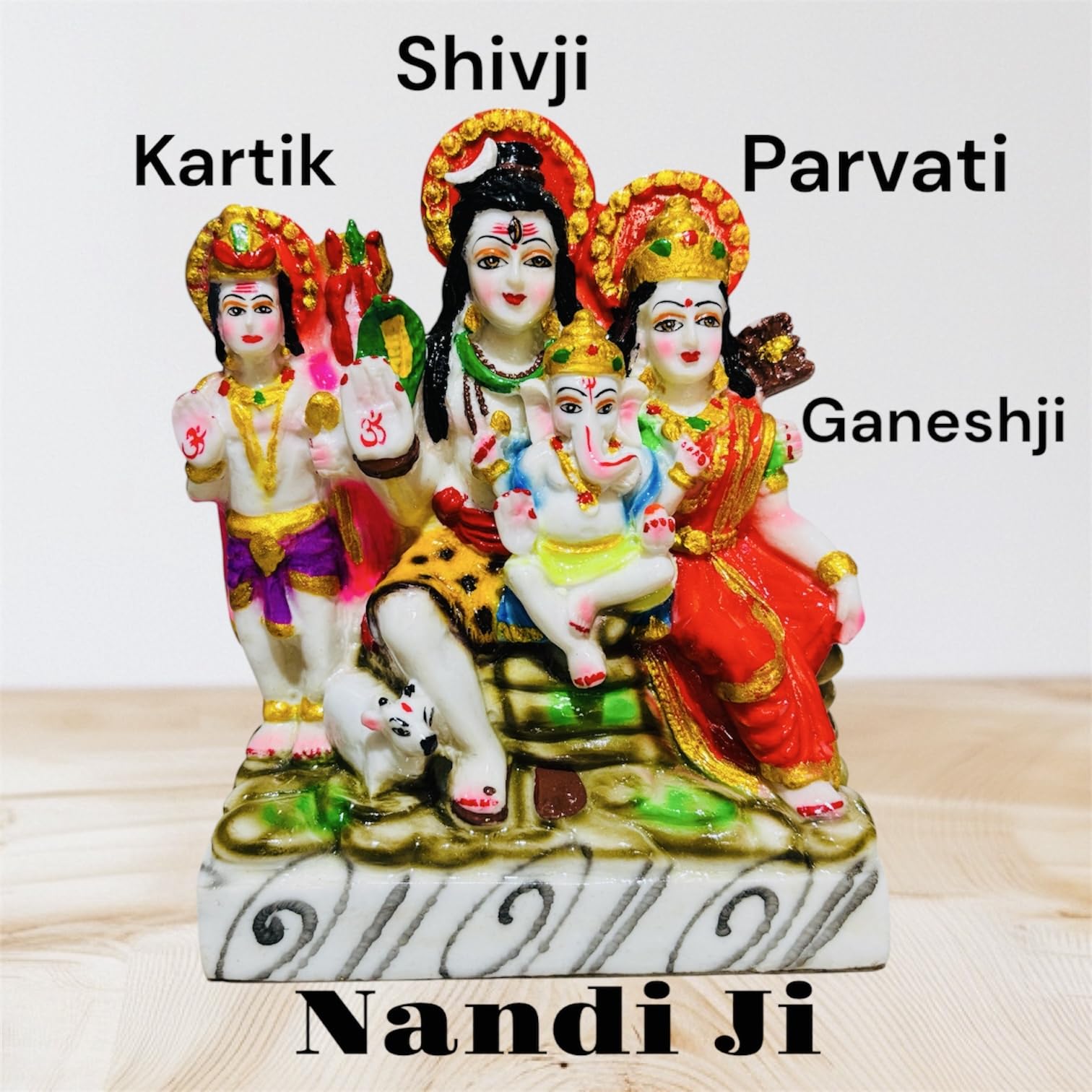 Stardom Mart Shiv Parivar Family Bhagwan Shiv Parvati Kartik Ganesh Ji With Nandi Ji Marble Dust Murti Washable Quality 6 Inch H