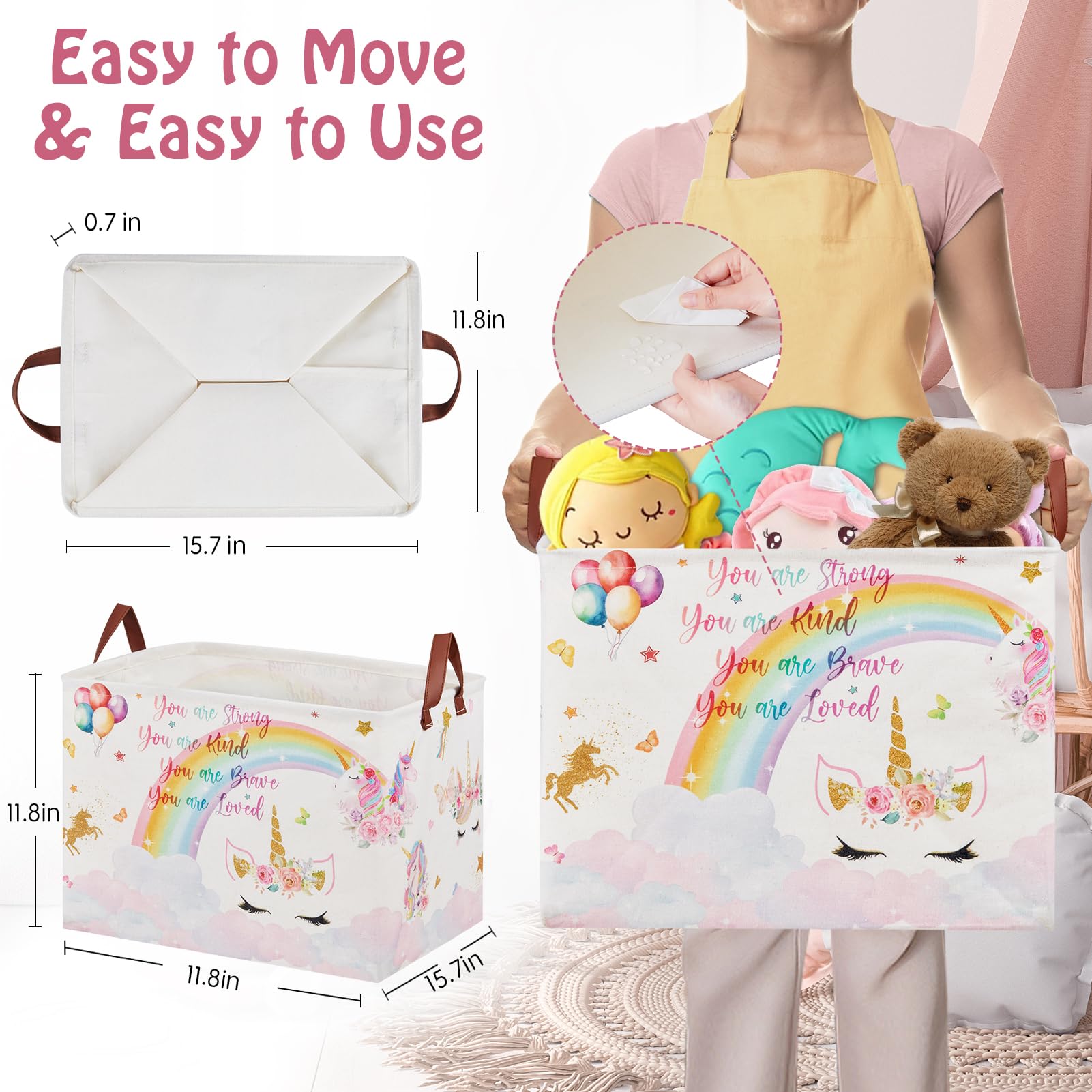 Xhwzof Unicorn Gift Bag Pink Kids Laundry Basket Rainbow Cloud Unicorn Nursery Decor Laundry Hamper ,Room Decor For Girls Bedroo