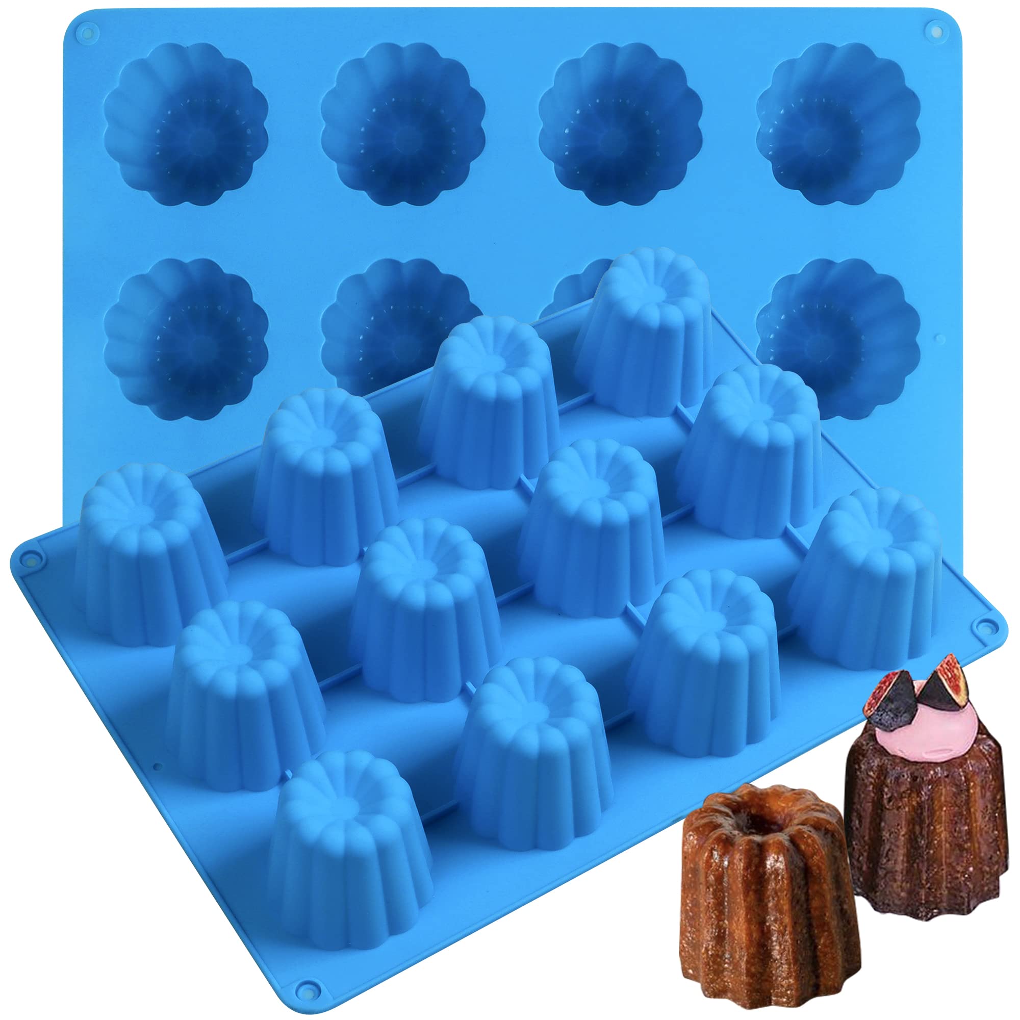 Sidosir 2Pcs Canele Mold Silicone, 12-Cavity Nonstick Canele Silicone Baking Cake Pan For Bread Muffin