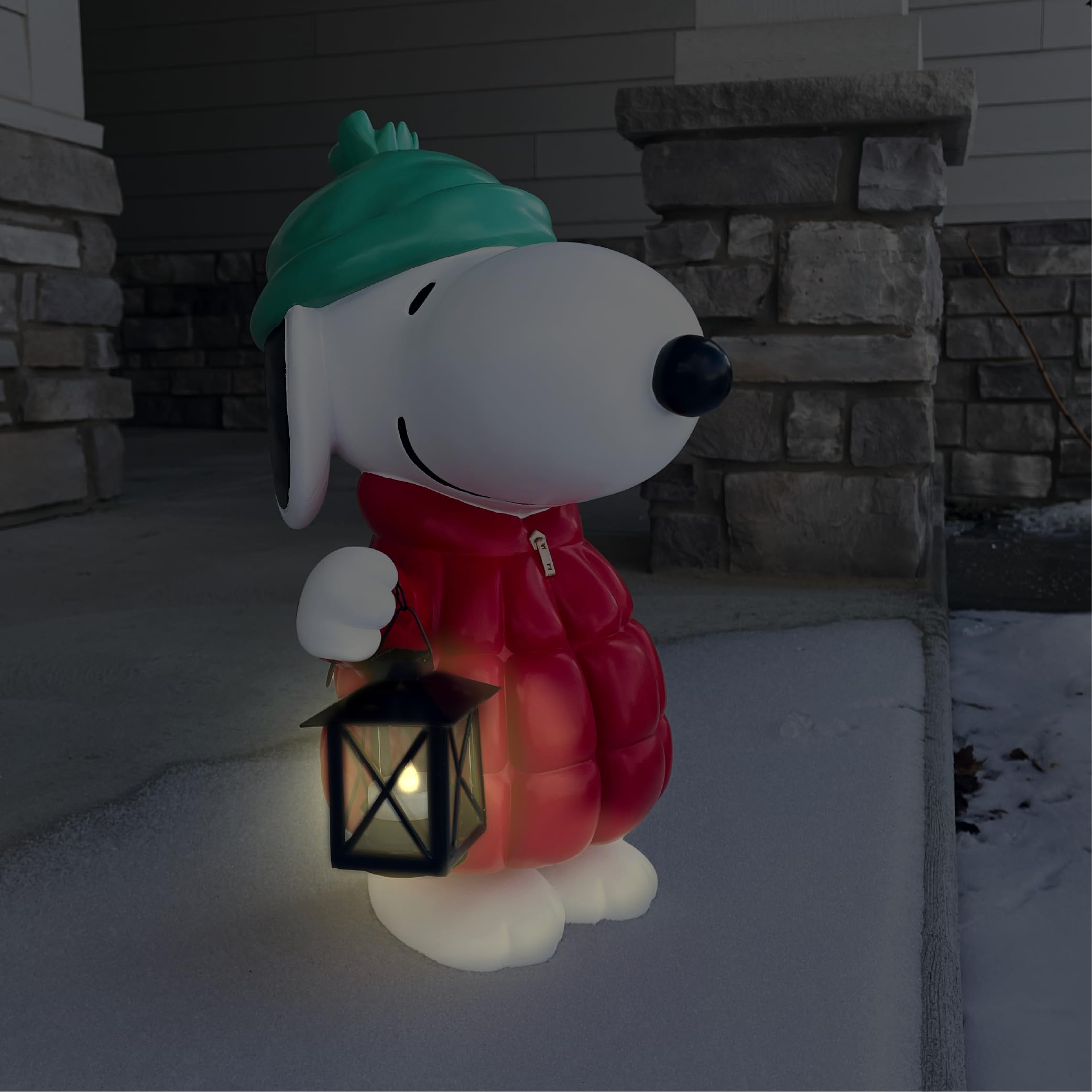 Mark Feldstein, Peanuts Snoopy Puffer Jacket LED Porch Greeter, 17 Inch