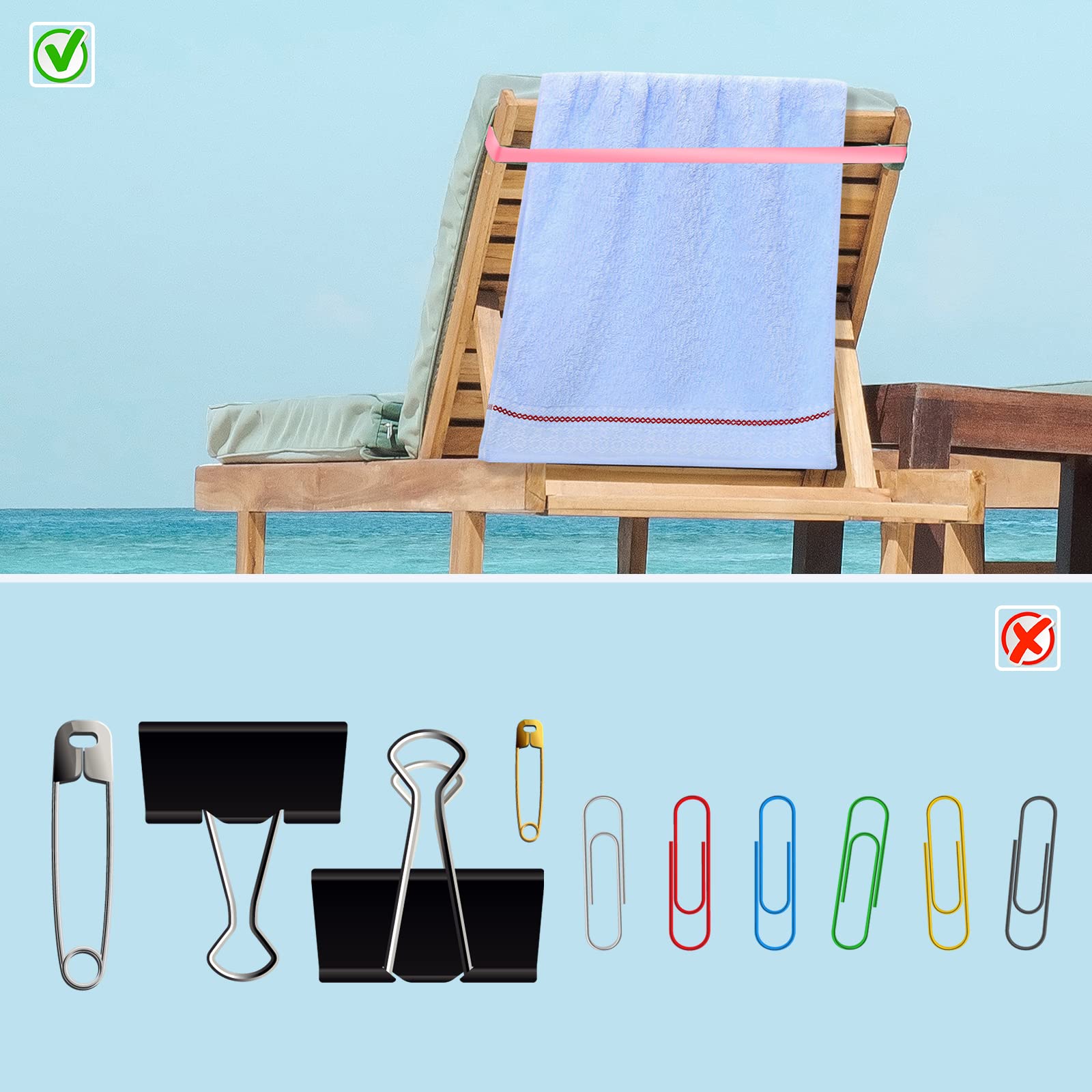 Kinbom 12 Pcs Beach Towel Bands, Rubber Elastic Beach Towel Holder Beach Accessories, A New Alternative For Beach Chair Clips, M
