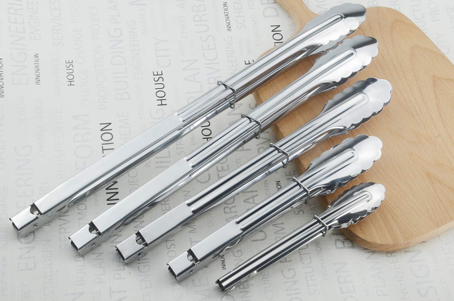 HINMAY Stainless Steel Utility Food Tongs Set Kitchen Metal Tongs for Cooking Grilling Barbecue BBQ and Serving Salad (9 12 Inch 4 Pieces)