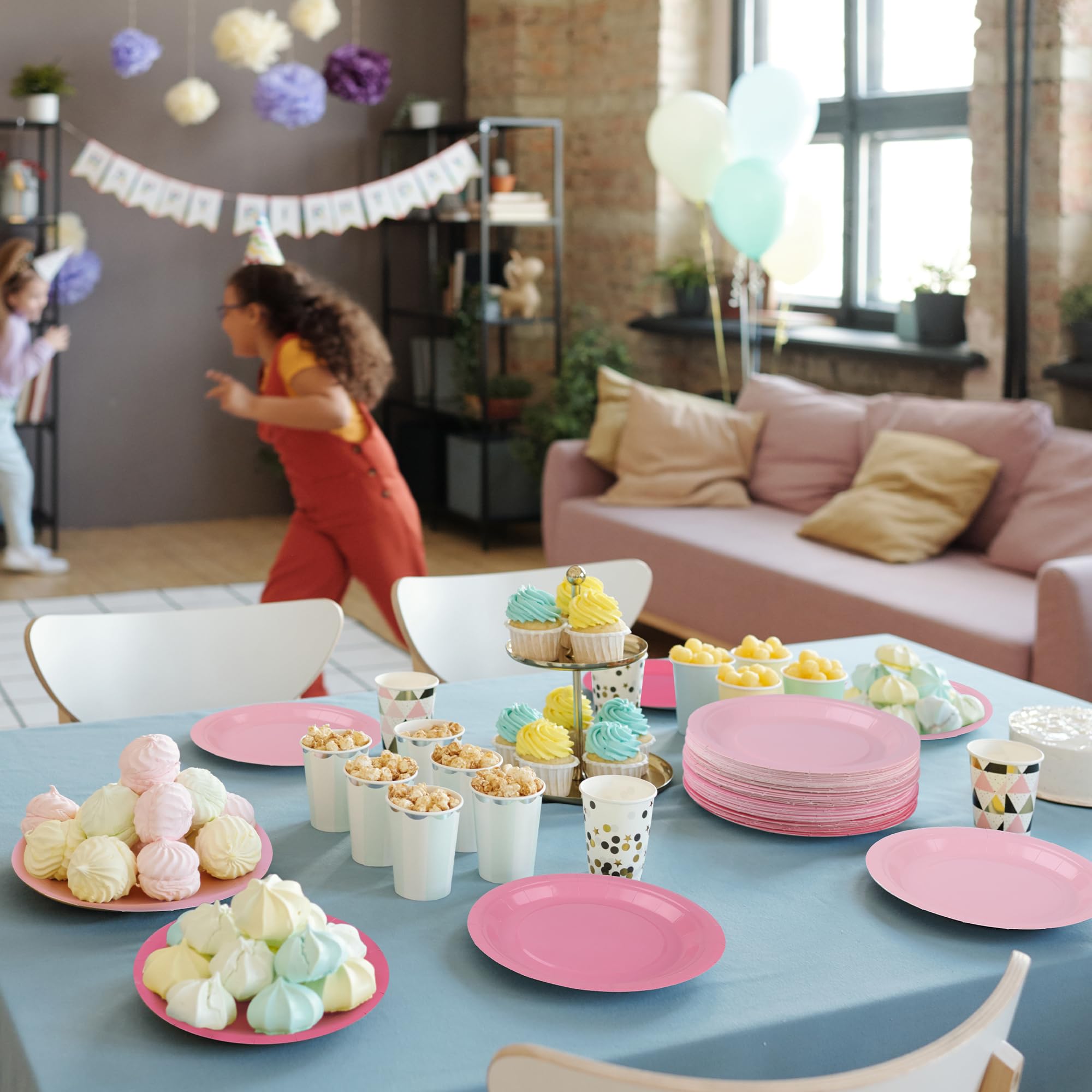 Breroa 72 Pieces Gradient Pink Paper Plates 7 Inch Bulk Paper Plates Disposable Round Dessert Plates Heavy Duty Solid Color Pape