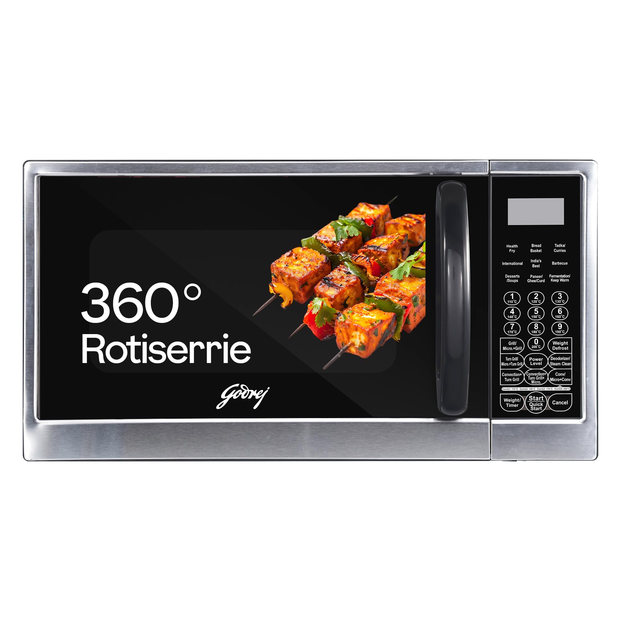 Godrej 30 L Convection Microwave Oven With Rotisserie, Stainless Steel Cavity, Dual Grill Technology And 375 Instacook Menus (Gm