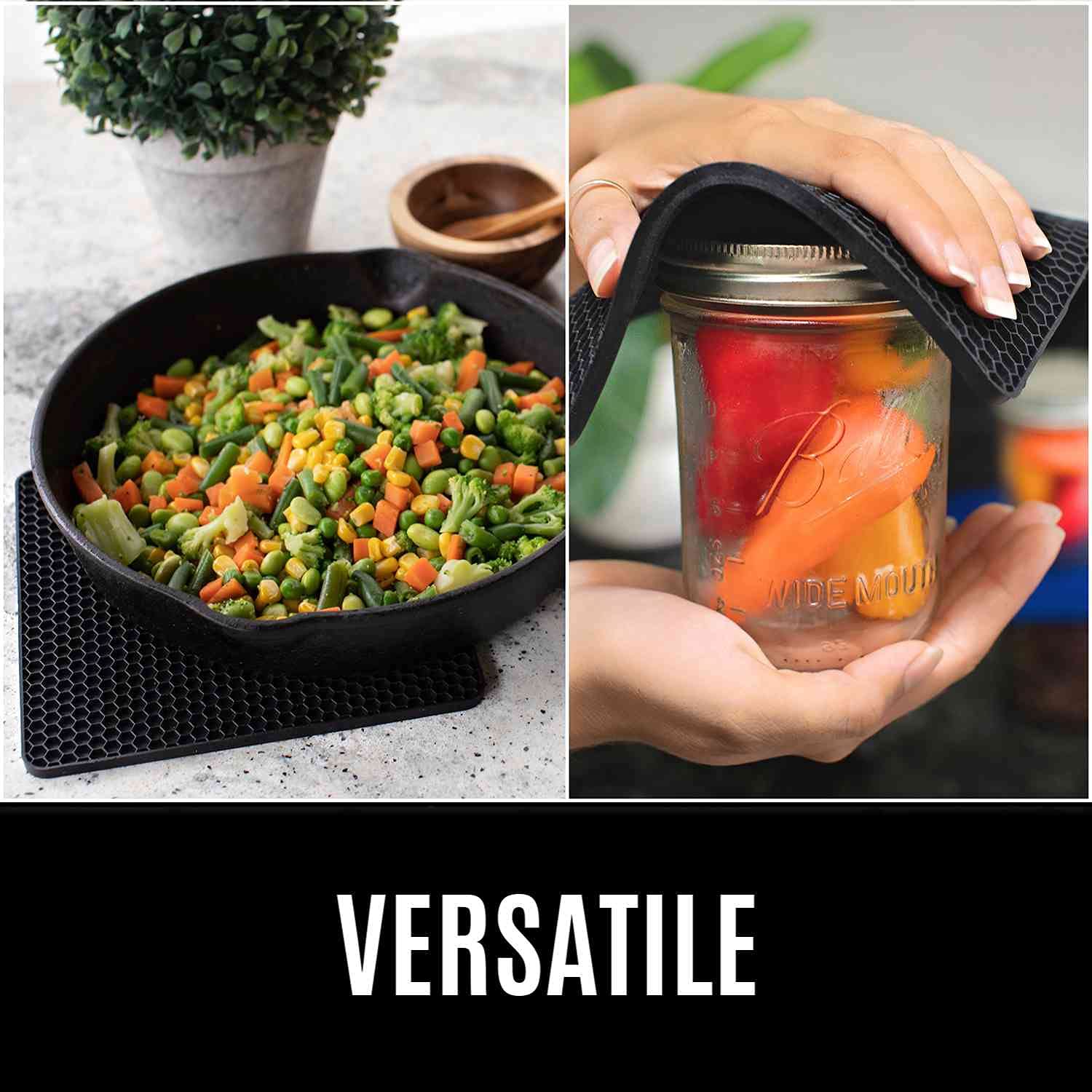 Homwe Silicone Oven Mitts And Pot Holders, 4-Piece Set, Heavy Duty Cooking Gloves, Kitchen Counter Safe Trivet Mats, Advanced He