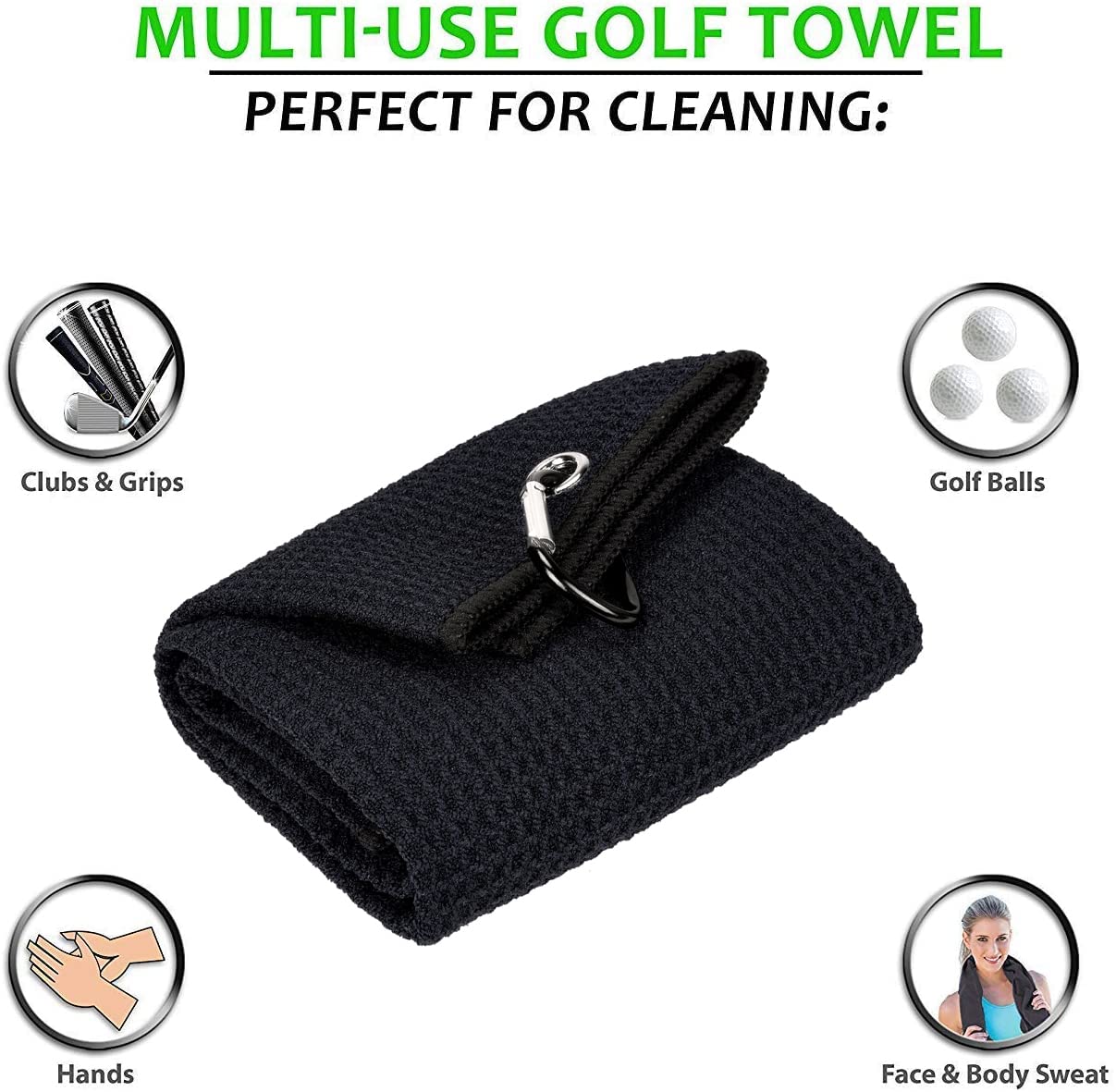 Aebor Golf Towels, Microfiber Waffle Pattern Tri-Fold Golf Towel - Brush Tool Kit With Club Groove Cleaner, With Clip Men Women