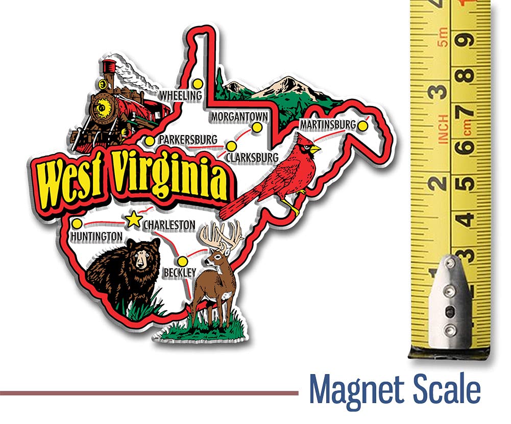 West Virginia Jumbo State Magnet By Classic Magnets, 4.1'' X 3.6'', Collectible Souvenirs Made In The Usa