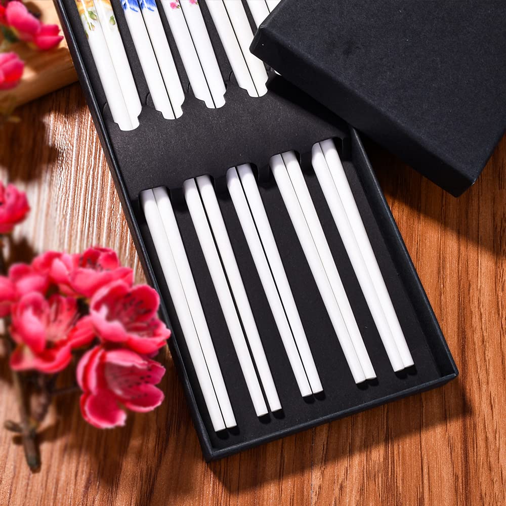 5 Pairs Porcelain Chopsticks, 9.5 Inch High-Grade Bone Chopsticks, Reusable Dishwasher Safe