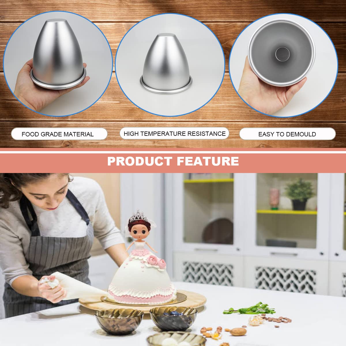 Doerdo Doll Dress Cake Pan Mold Princess Doll Cake Bottom Mold Baking Dessert Mold For Home Party, 10X10Cm