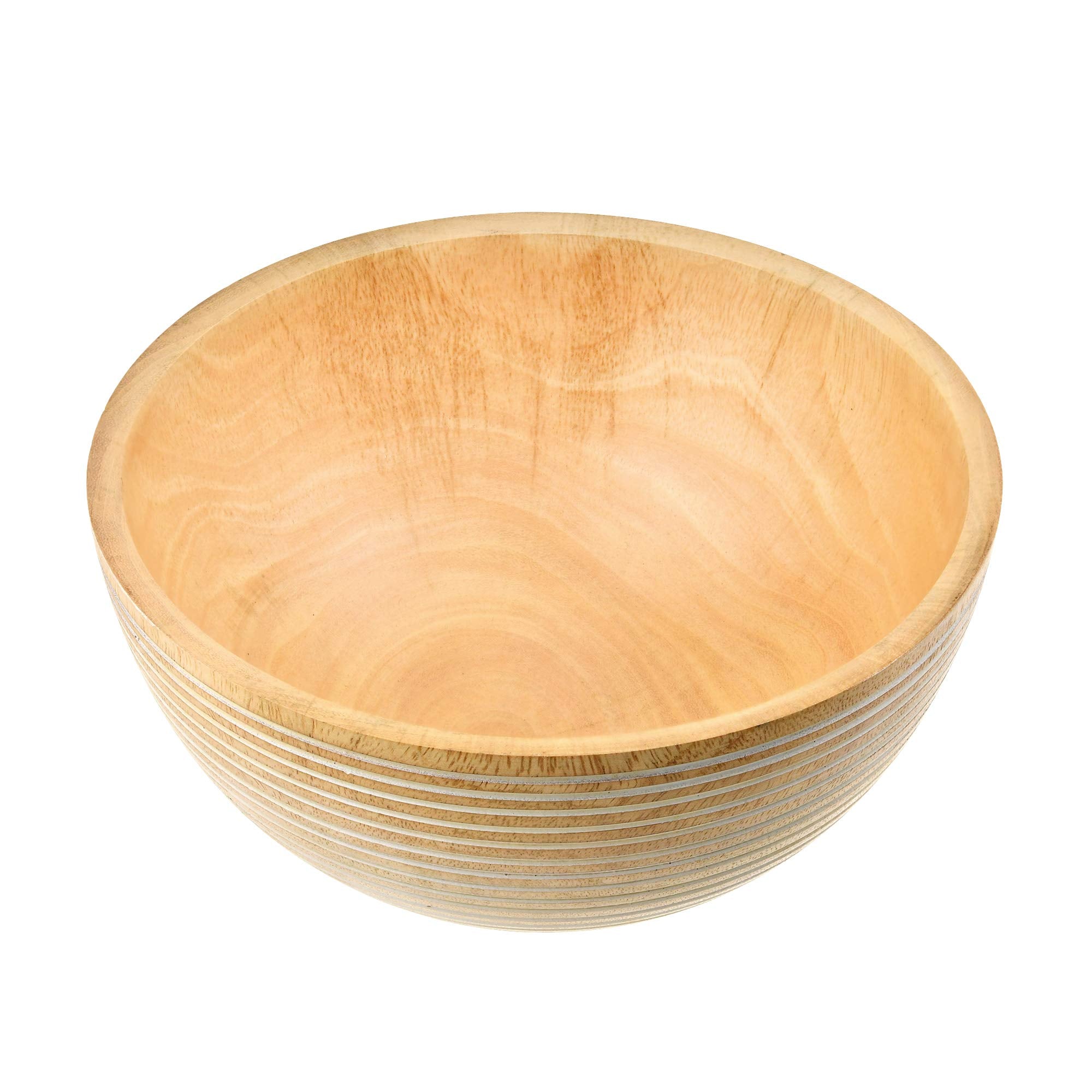 Aeravida Nature Inspired Hand Carved Natural Mango Wood Serving Or Salad Bowl With Etched Stripe Pattern For Sustainable & Styli