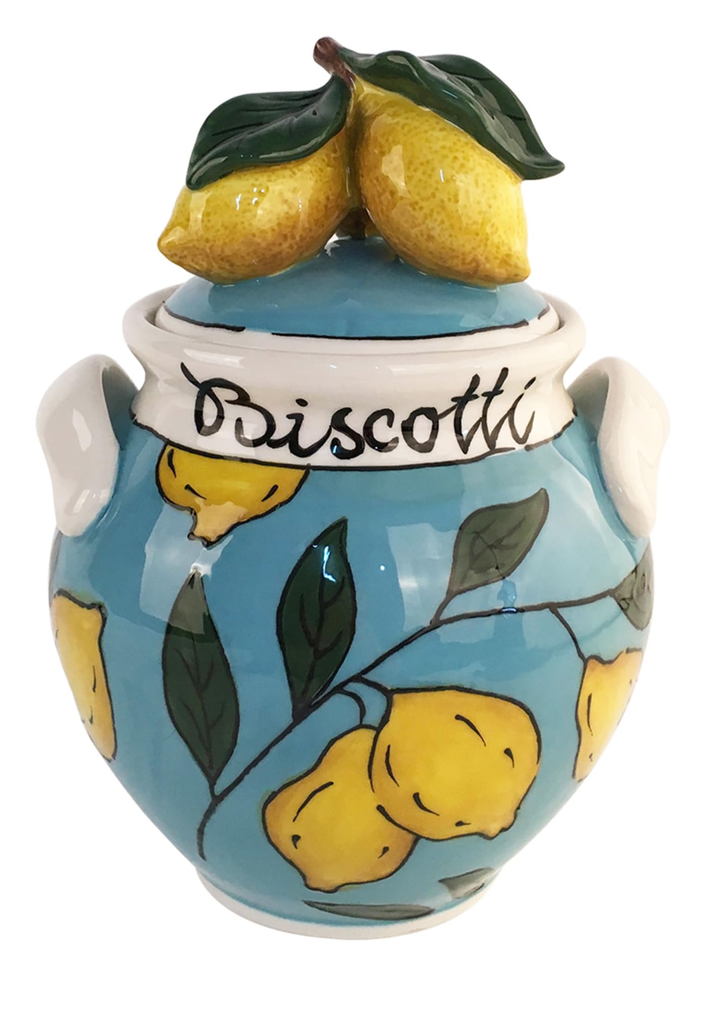 Blue Sky Clayworks Classic Large Lemon Sky Cookie Jar, Ceramic 7 L x 7 W x 10.5 H, Hand-Painted Citrus Lid