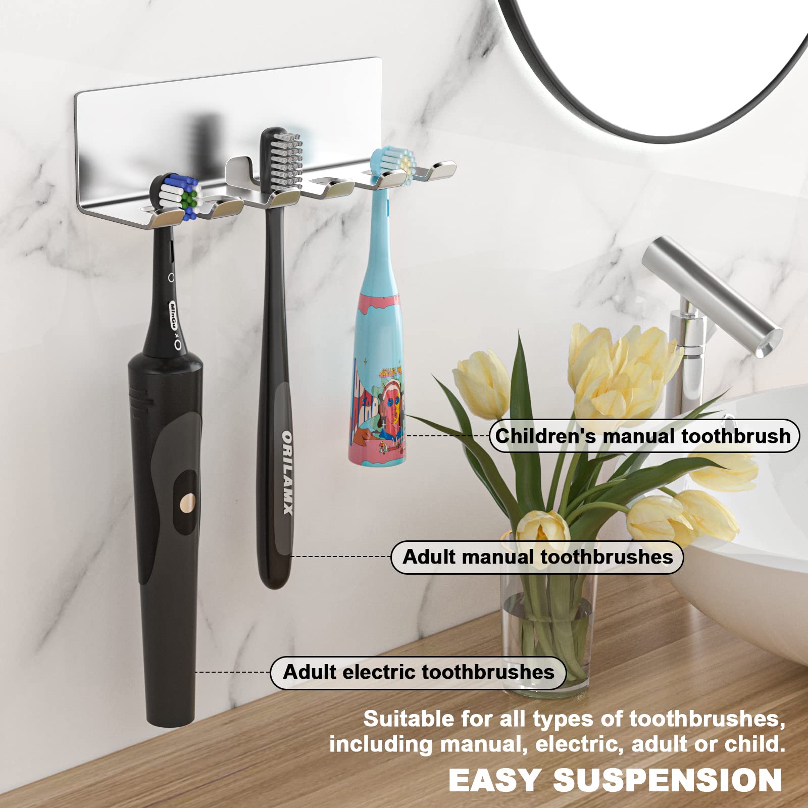 Yayinli Toothbrush Holders, Electric Toothbrush Holder For Bathrooms, Tooth Brushing Holder Wall Mounted, Shower Tooth Brush Hea