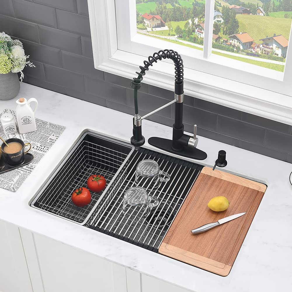 30 Inch Black Undermount Kitchen Sink Workstation-Vasoyo 30X19 Black Stainless Steel Undermount Workstation Sink 16 Gauge Deep S