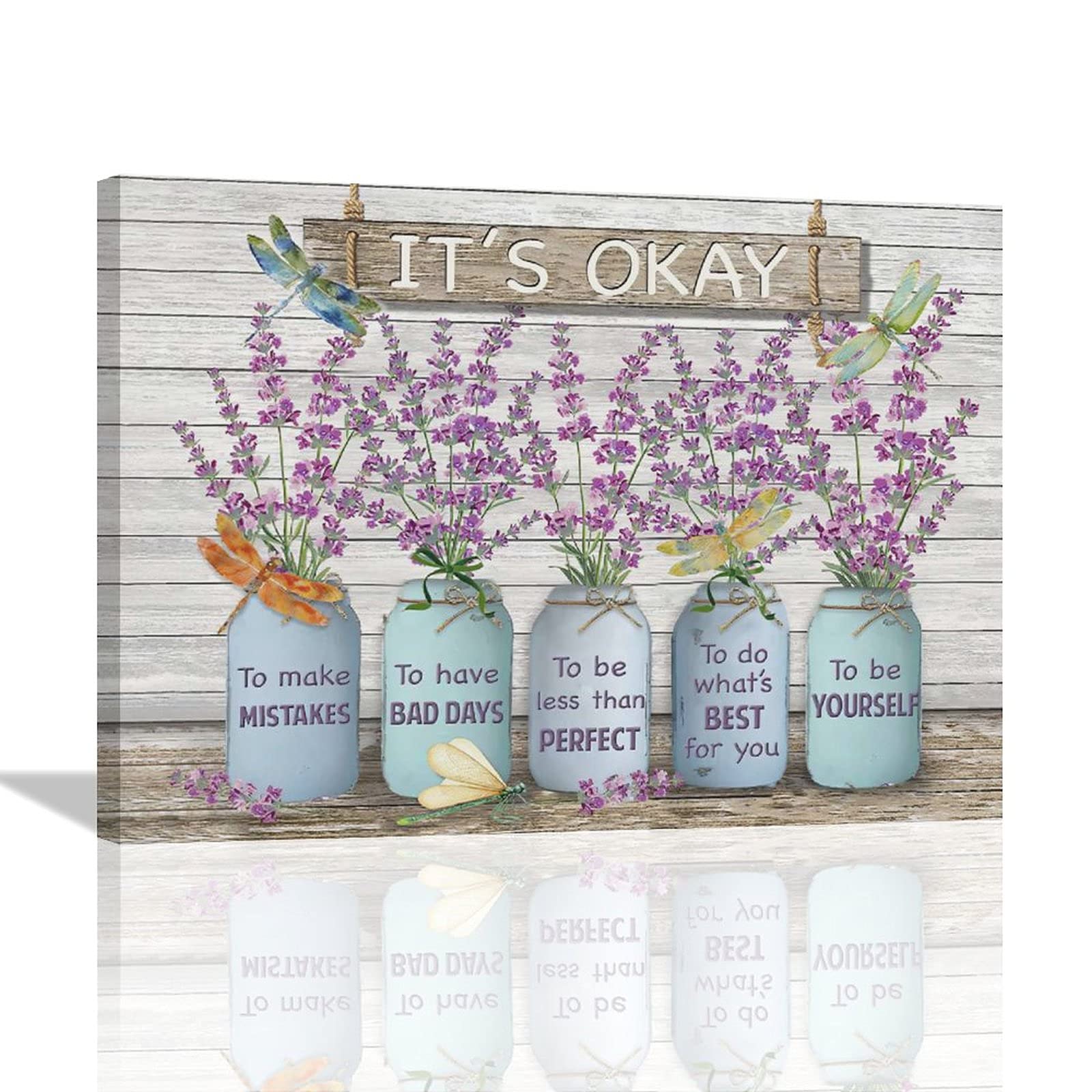 Purple Lavender Bathroom Decor Wall Art Lavender Flowers Dragonfly Picture Wall Decor It'S Okay Inspirational Quotes Canvas Pain