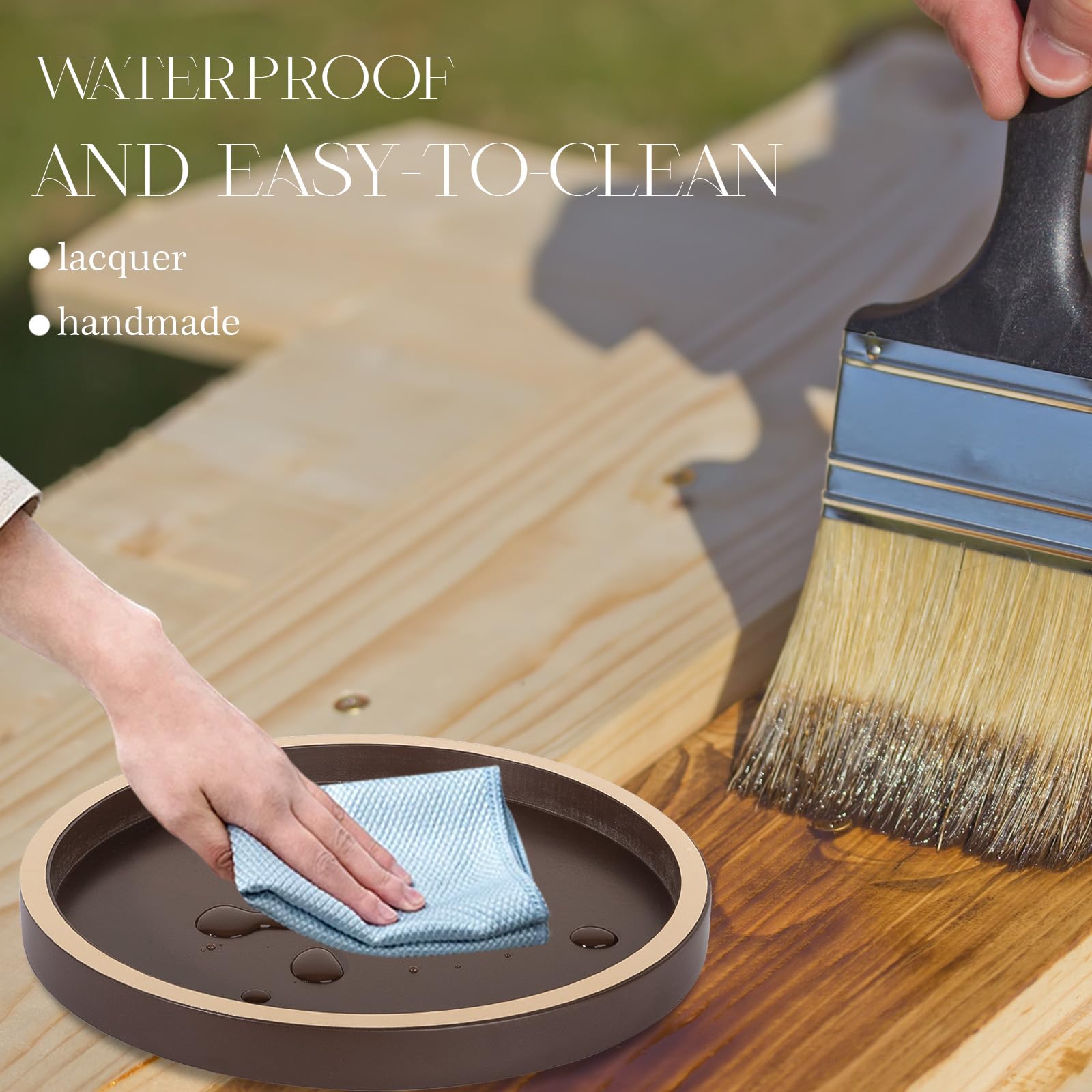 Bathroom Counter Tray Wooden Decorative Tray Round Perfume Tray Kitchen Soap Organizer Vanity Storage For Candle, Sink, Home Dec