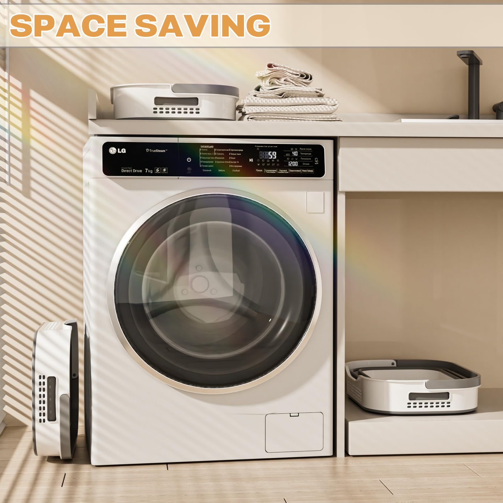 43L+43L Collapsible Laundry Baskets Plastic, Pop Up Laundry Hamper/Storage Container, Foldable Laundry Basket With Handles, Dura