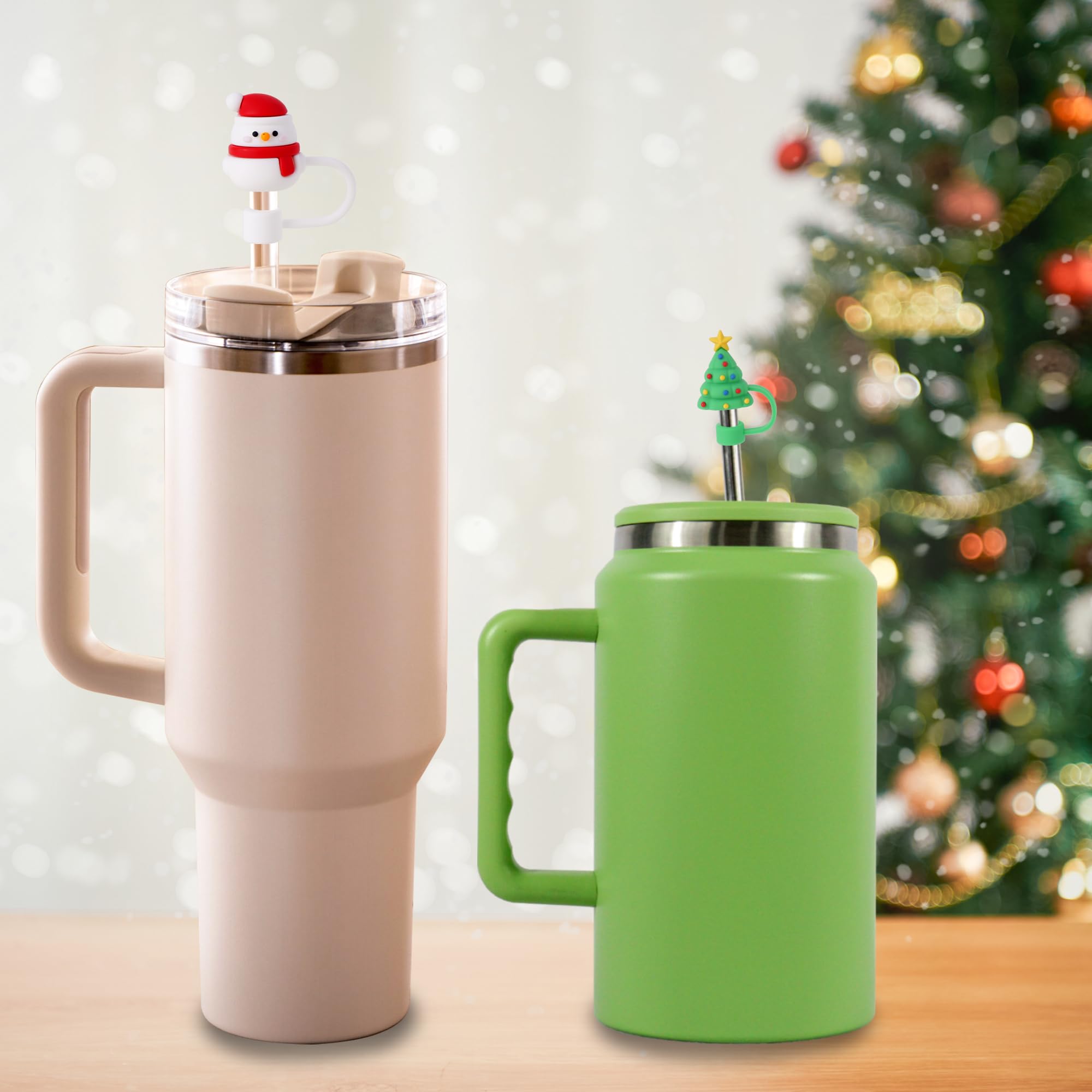 Avky 4 Pcs Christmas Straw Cover Cap For Stanley Cup, 10Mm 0.4In Stanley Accessories Xmas Straw Toppers Cap With 30&40 Oz Tumble