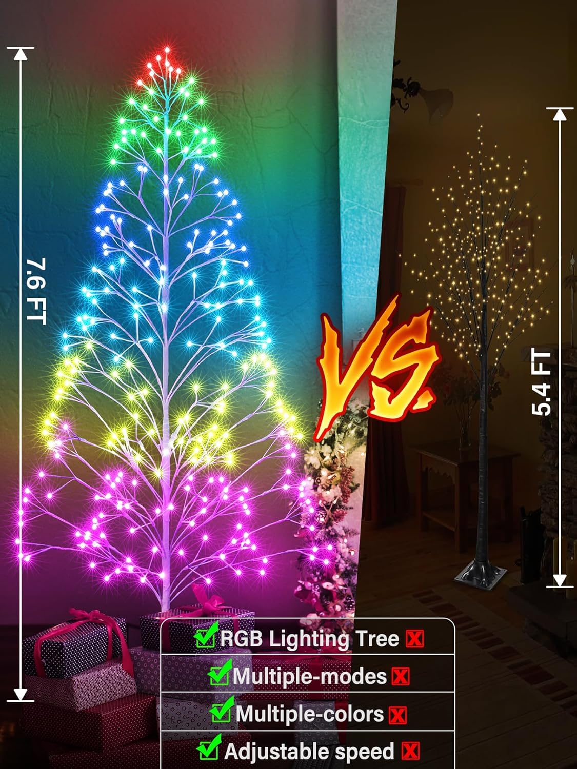 Joomer Christmas Tree Lights,7.6FT 336 LED Birch Tree with Lights Artificial Twig Light with Remote Control Timer Outdoor RGB Li