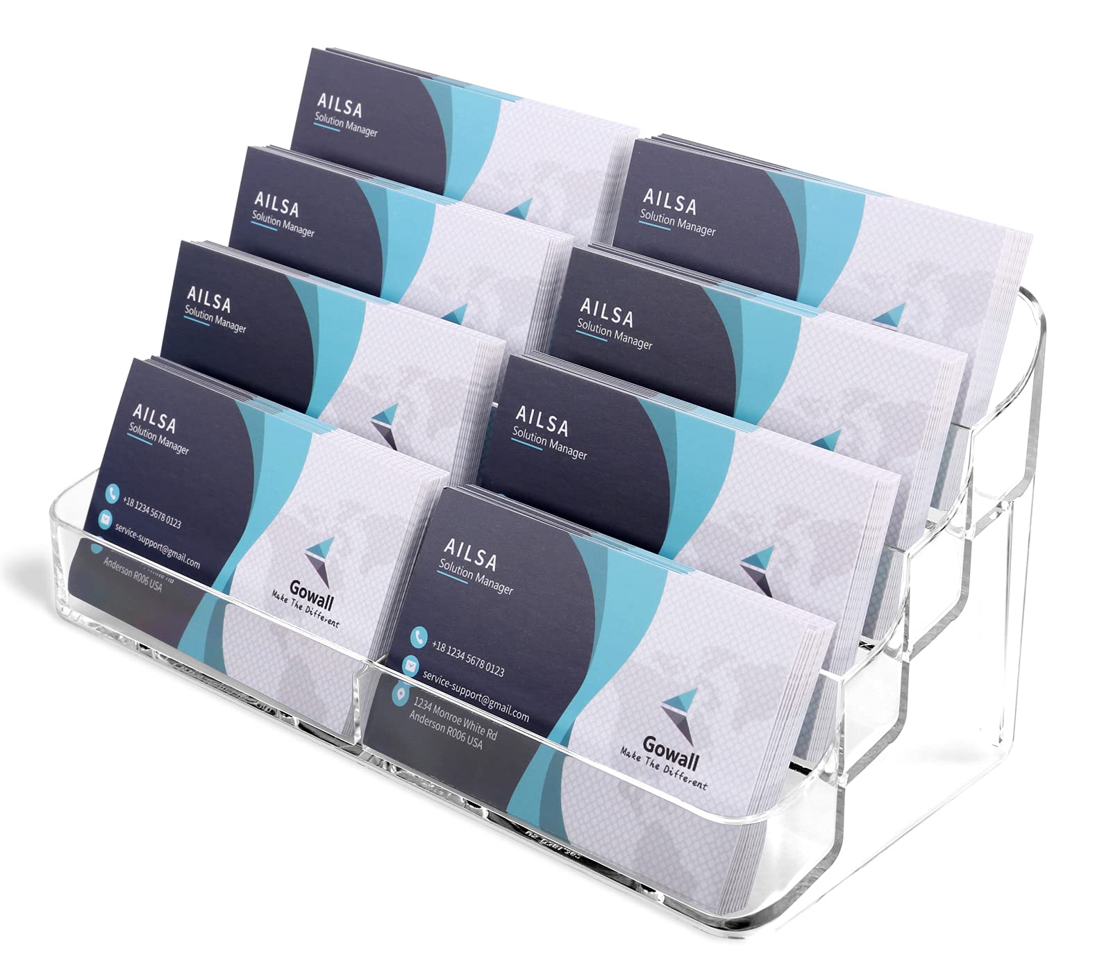 Gowall Business Card Holder, 8 Pocket Acrylic Business Card Holder For Desk Clear Business Card Stand Desktop Business Card Hold