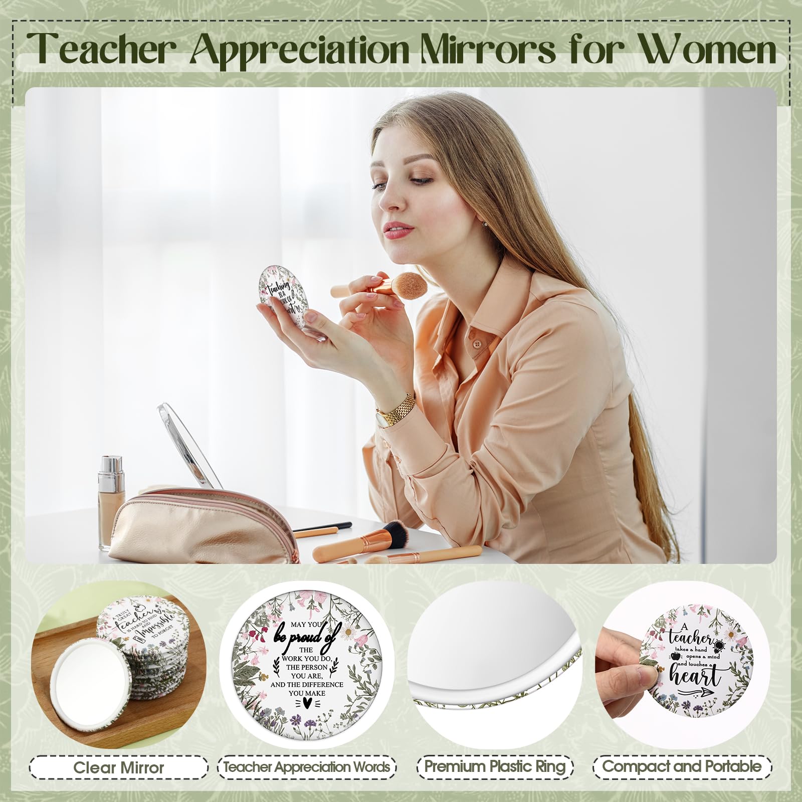 Geelin 20 Pcs Teacher Appreciation Gifts Bulk Mini Compact Makeup Mirrors Gift for Christmas Appreciation Teachers Team Group Wo