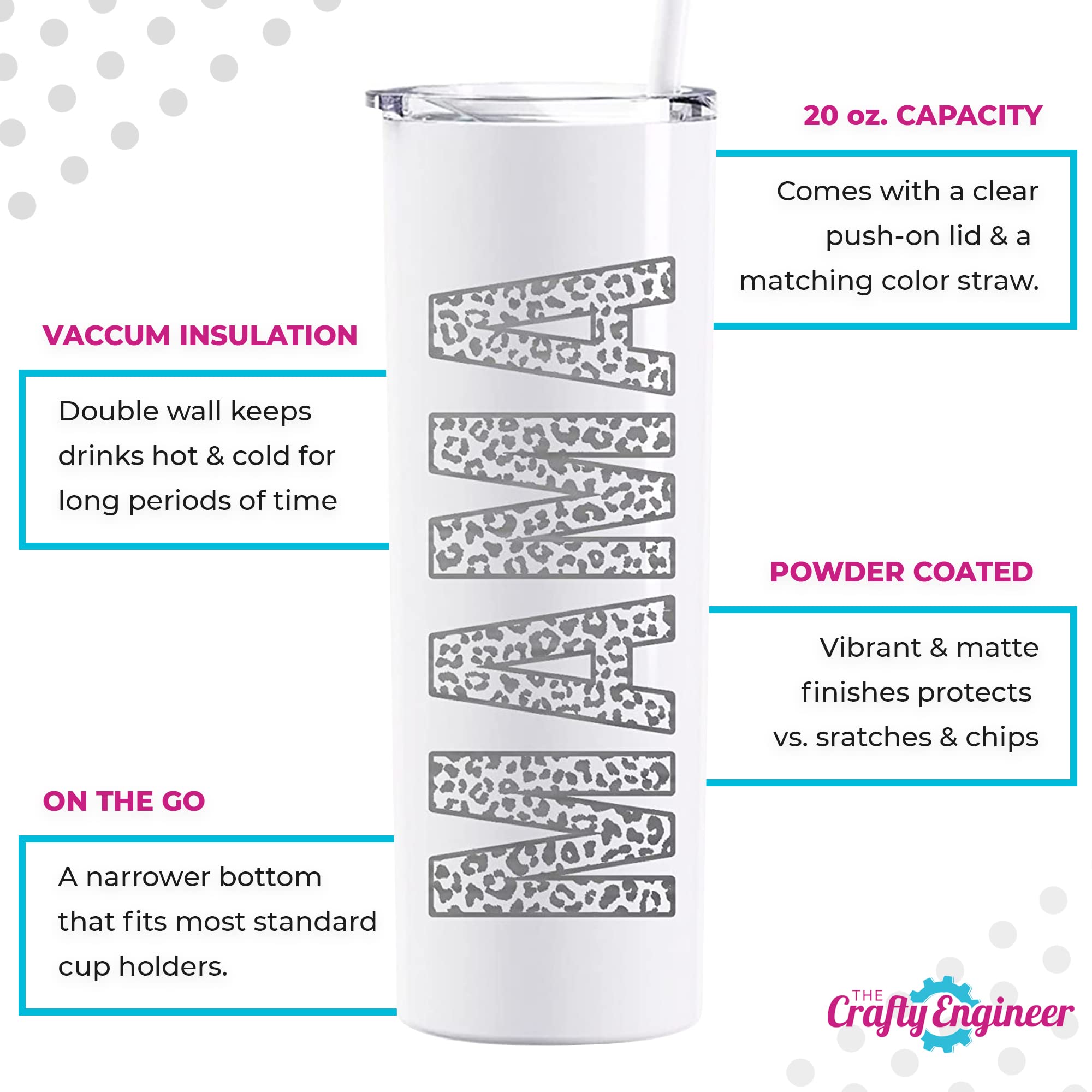 The Crafty Engineer (Matte Black Leopard Print Mama Tumbler - 20 Oz Leopard Mama Tumbler - Laser Engraved Mama Print Leopard Des