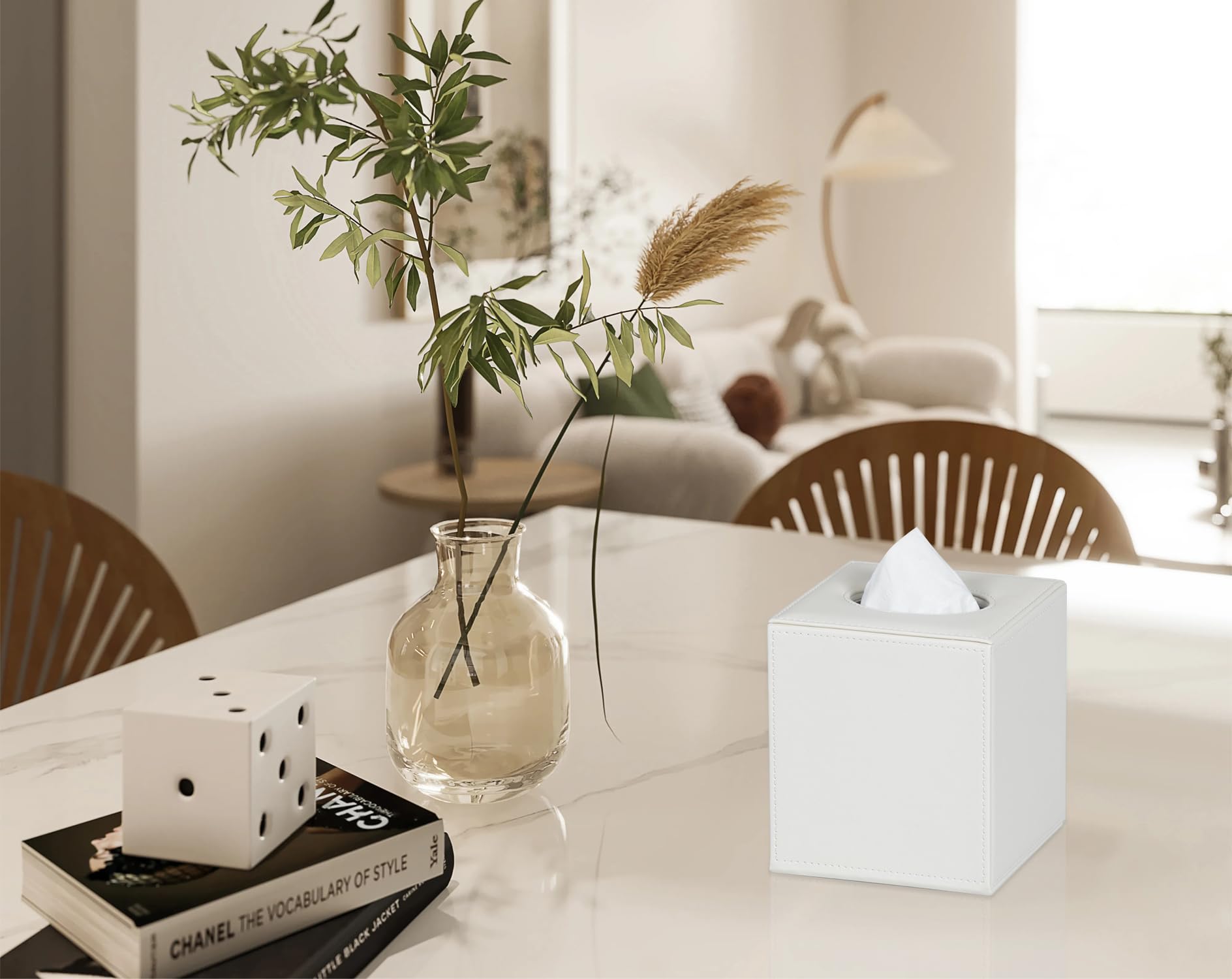 Colylan Tissue Box Cover Square Tissue Box Holder For Bathroom (White)