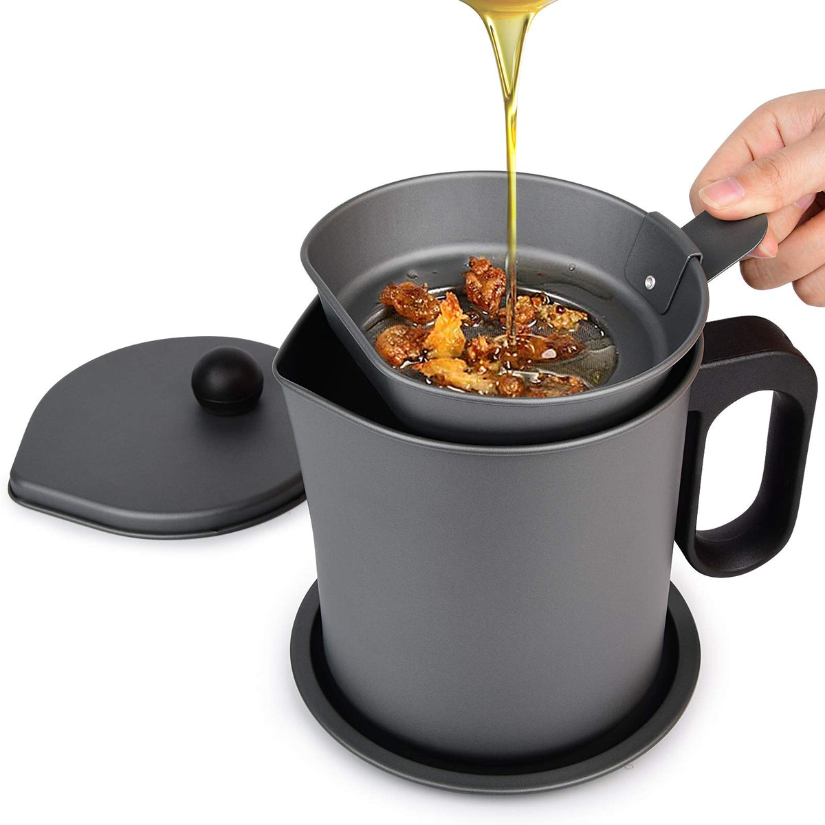 Bacon Grease Container, Bacon Grease Saver With Strainer, Grease Container For Kitchen - Iron Cooking Oil Can With Removable A C