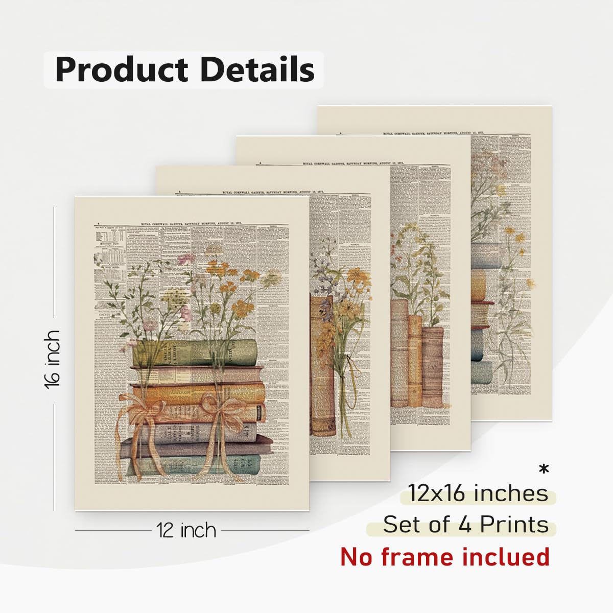 PLKMN Vintage Floral Wall Decor, Retro Rustic Library Book Club Gifts, Book Themed Party Decorations 4 Pcs, Bookish Posters for