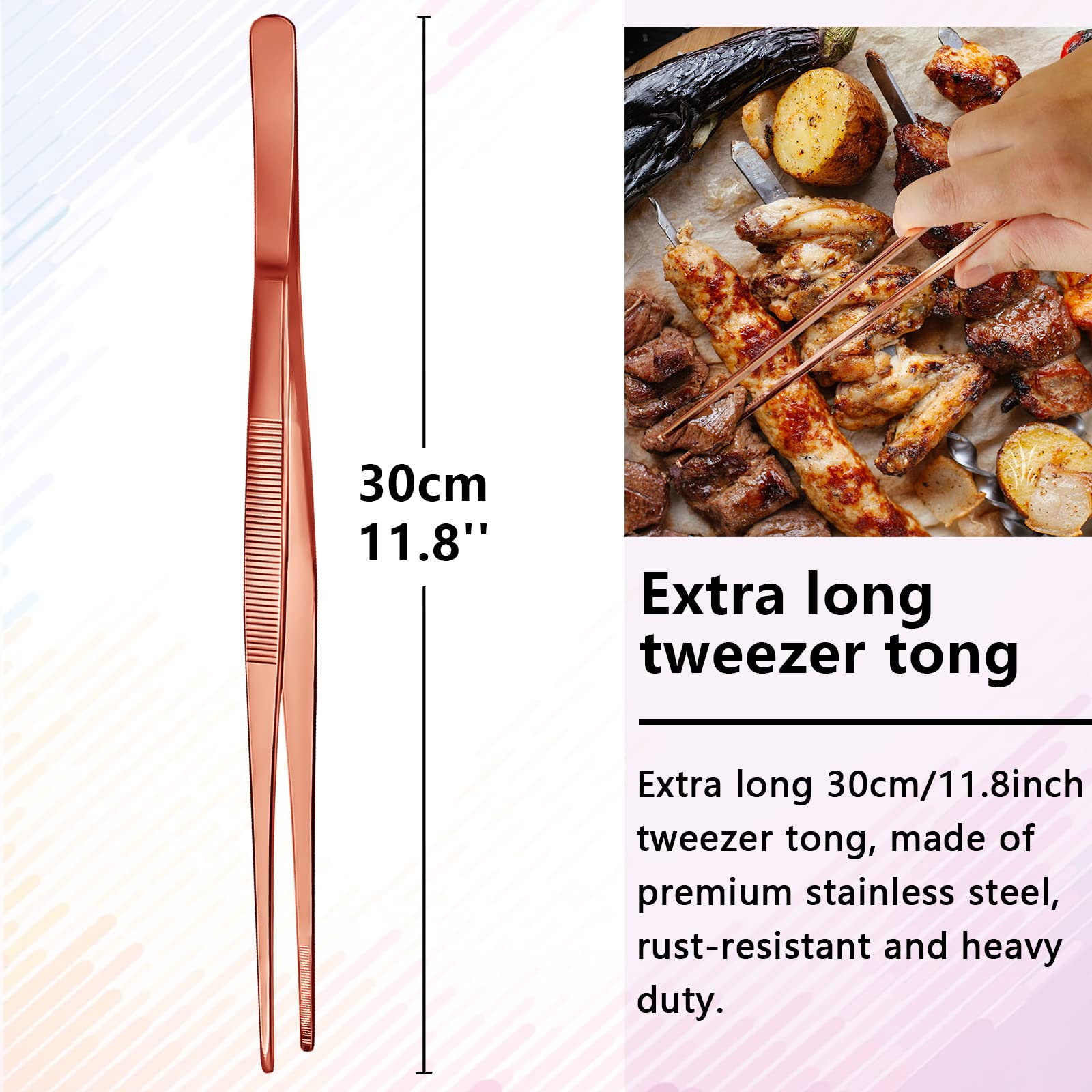 Tweezers - 11.8''/30Cm Precision Tweezers, Garnish Stainless Steel Tongs For Bartender, Mixologists Clipping Food - Nz01-C (Copp