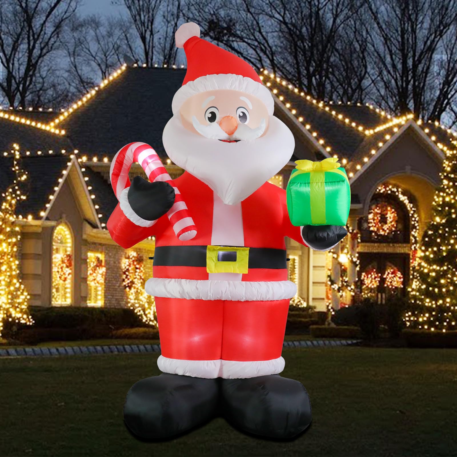 MUMTOP 10FT Tall Christmas Inflatables Outdoor Decorations, Giant Inflatables Santa Claus with Candy Cane Blow up Yard Decoratio