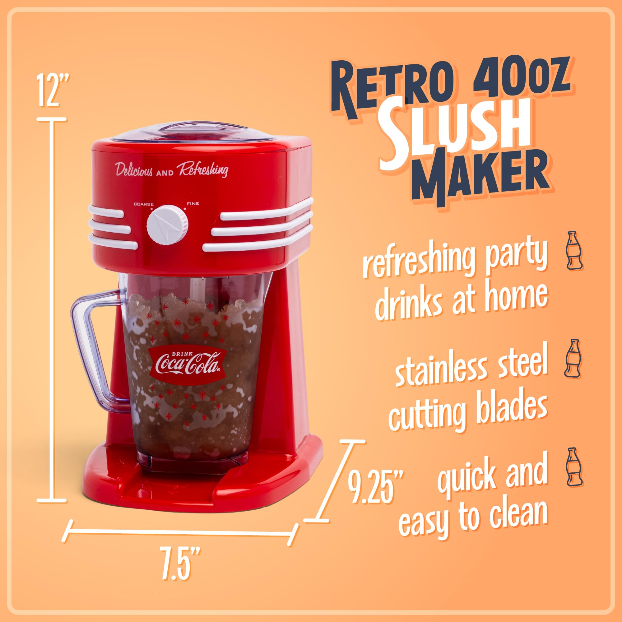 Nostalgia Coca-Cola Frozen Drink Maker And Margarita Machine For Home - 40-Ounce Slushy Maker With Stainless Steel Flow Spout -