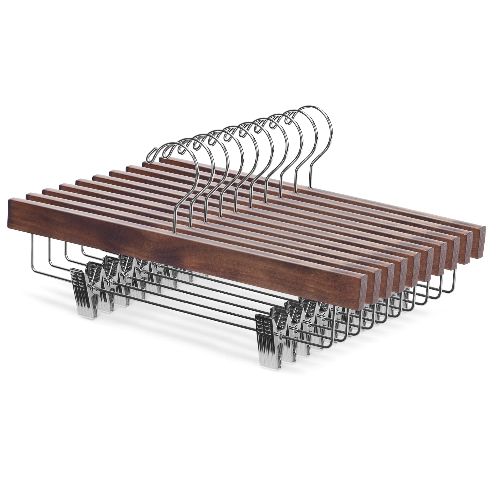 Nature Smile Wooden Pants Skirt Trousers Hangers With Clips (10Pcs Retro)