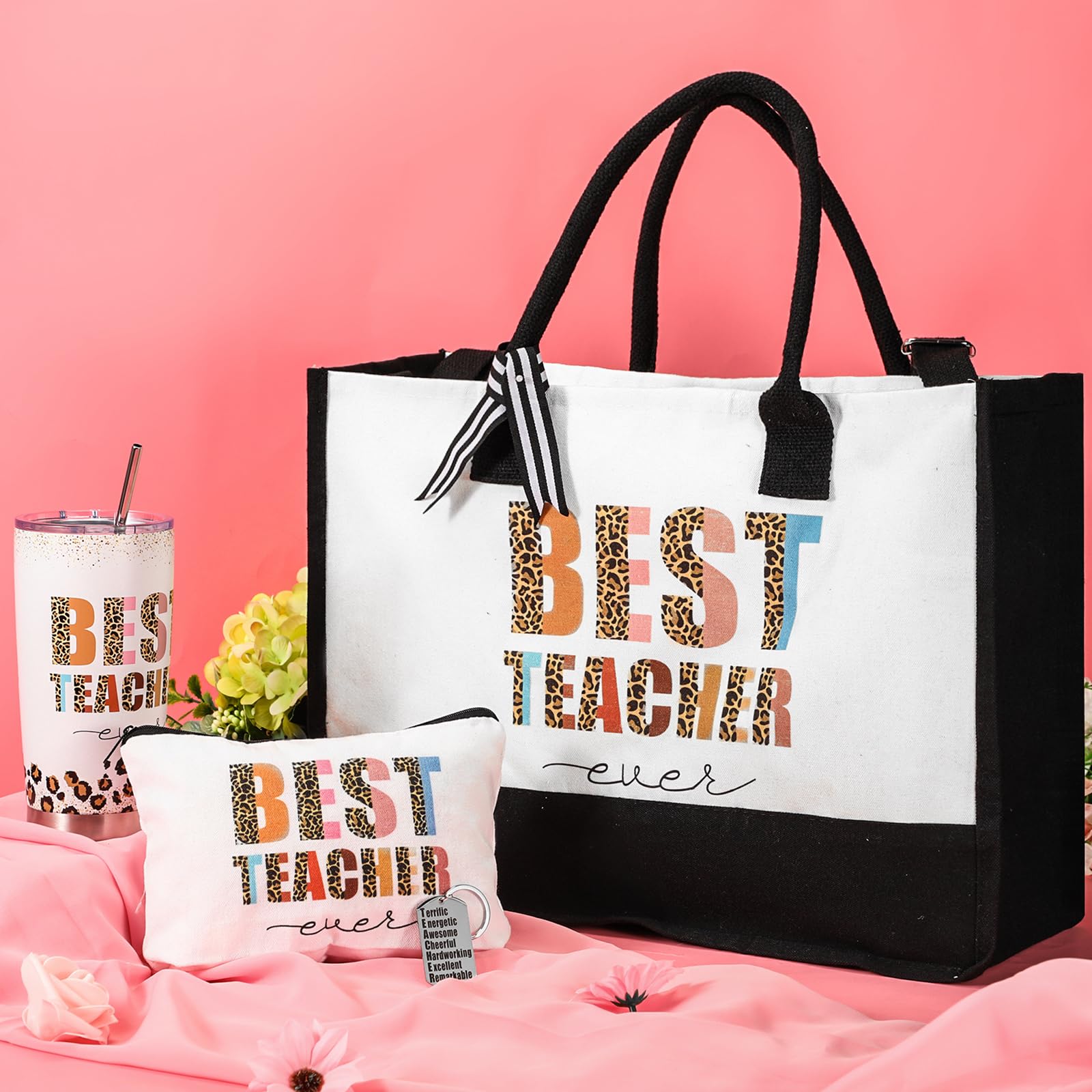 Sliner 4 Pcs Teacher Appreciation Gifts For Christmas Teacher Tote Bag For Women Teacher Gift Basket 20 Oz Insulated Tumbler Rai
