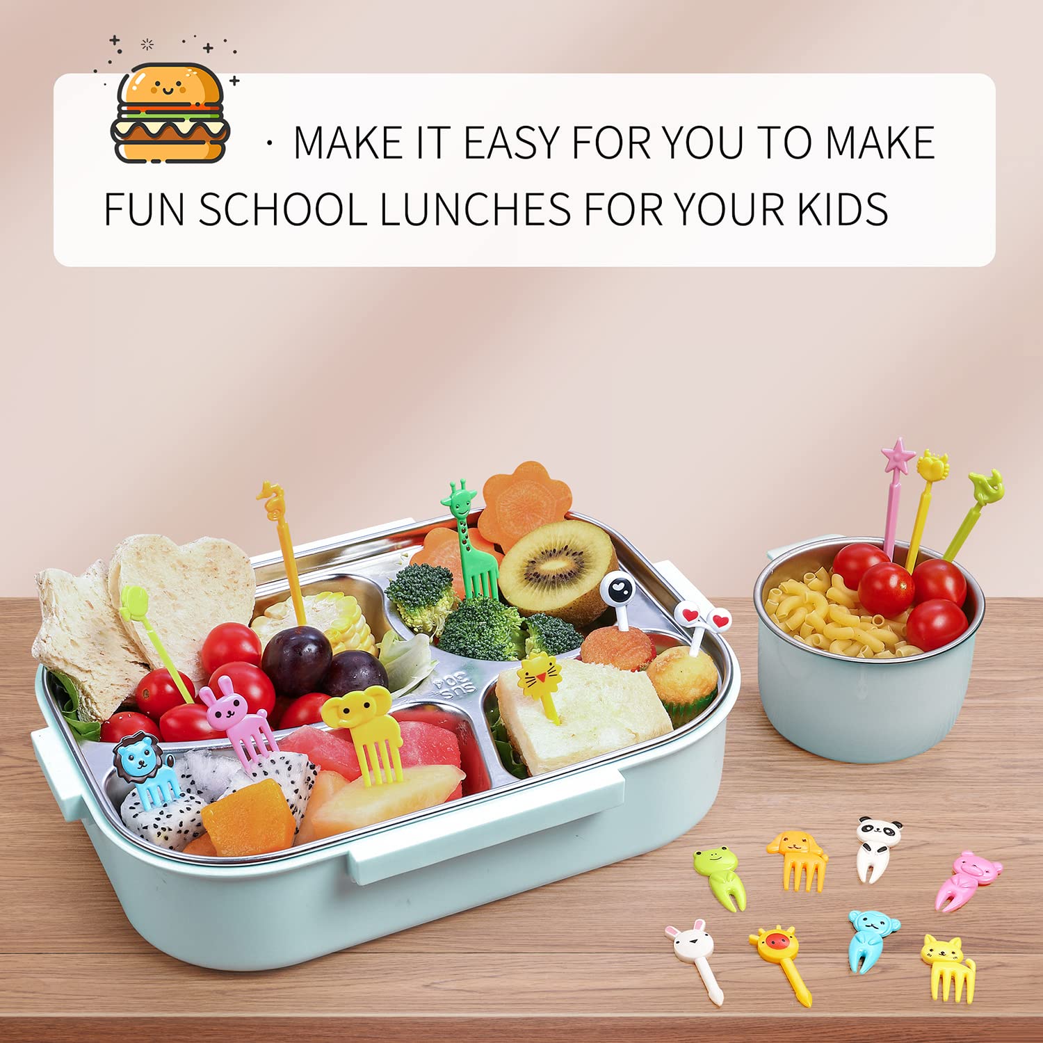 150Pcs Animal Food Picks For Kids, Vicuna R Fun Kids Food Picks For Bento Box Accessories, Reusable Toddler Fruit Toothpicks, Cu