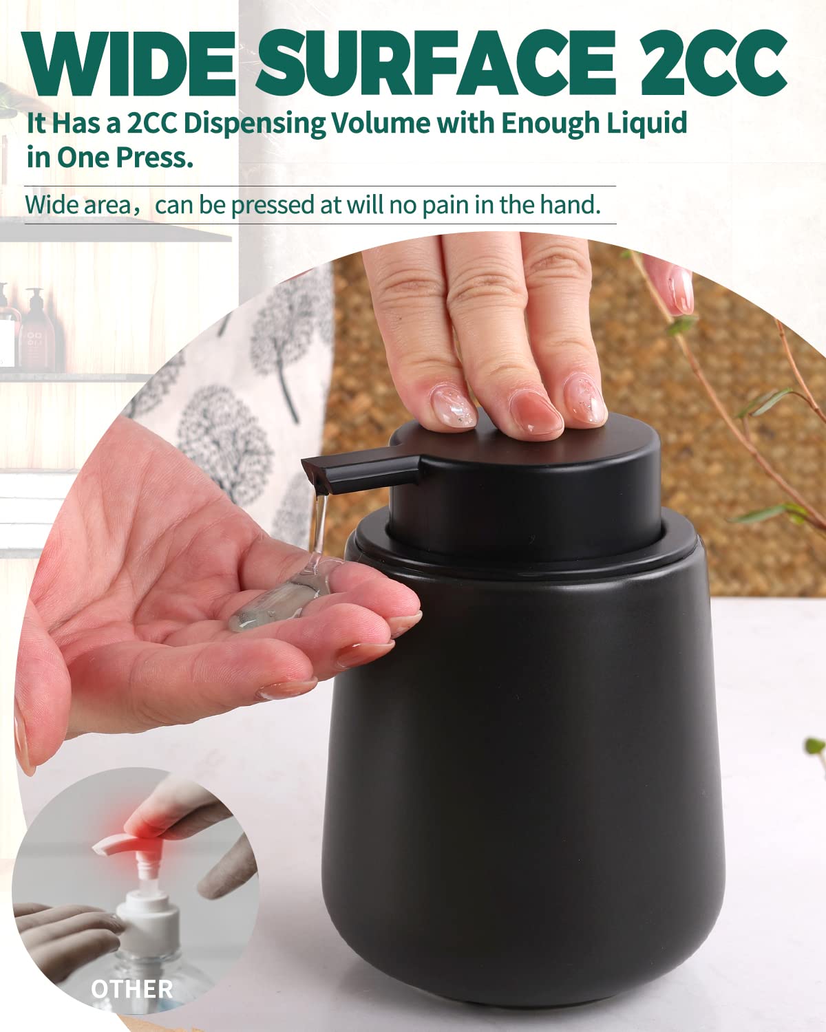 Bosilunlife Black Lotion Dispenser - 12Oz Ceramic Soap Dispenser Bathroom Refillable Liquid Hand Soap Dispenser For Bathroom Kit