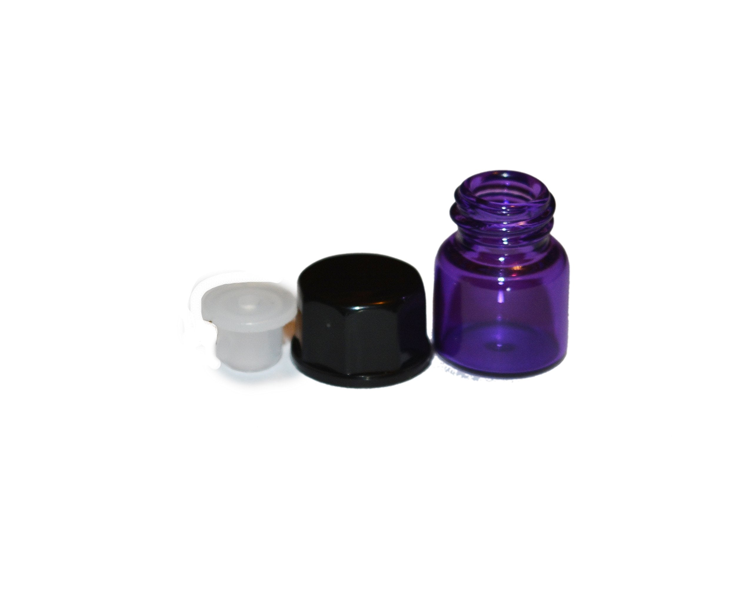 100Pcs 1Ml (1/4 Dram) Purple Mini Glass Bottle 1Cc Purple Sample Vial Small Essential Oil Bottle Travel Must + One 7 Chakra Brac